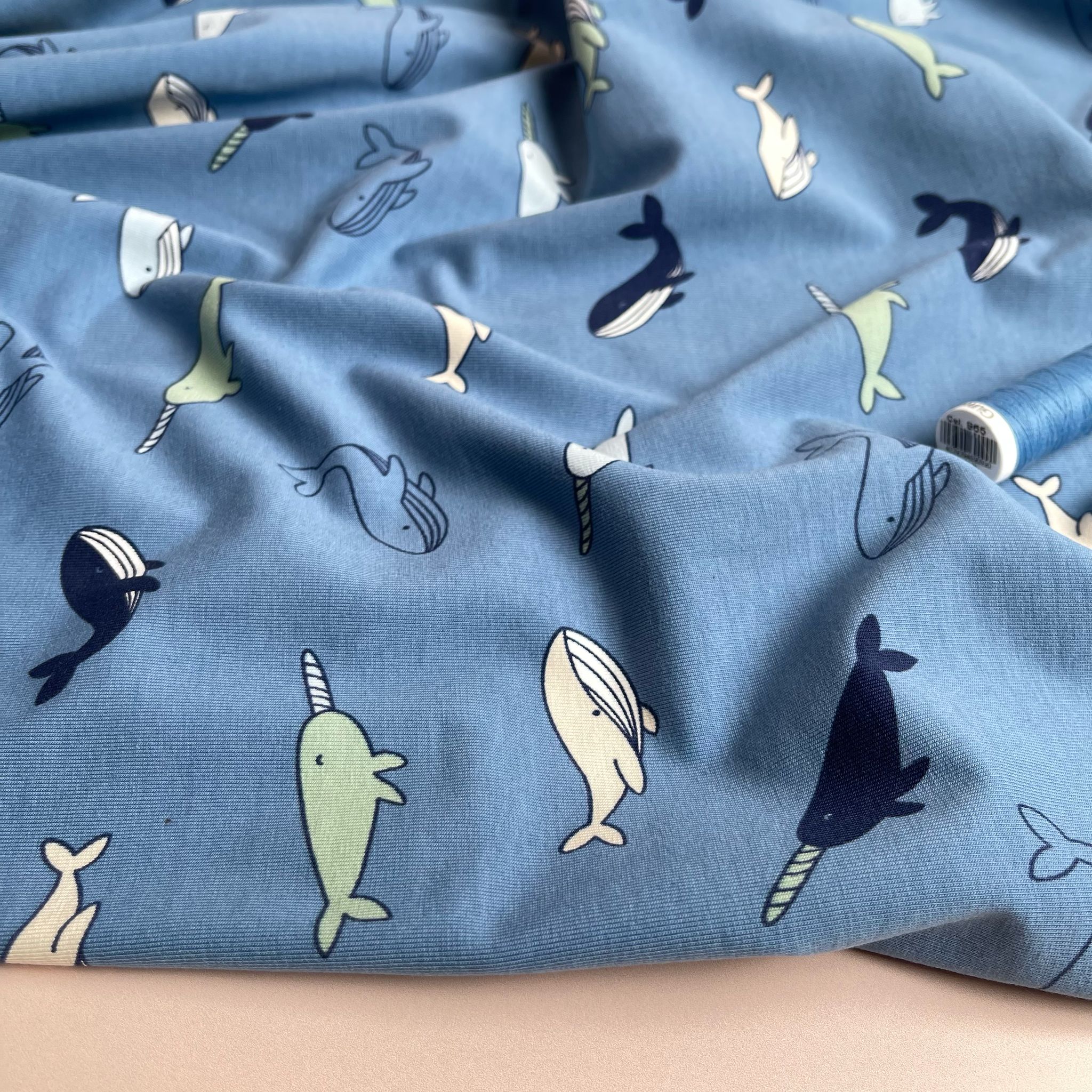 Blue Whales Cotton Jersey Fabric