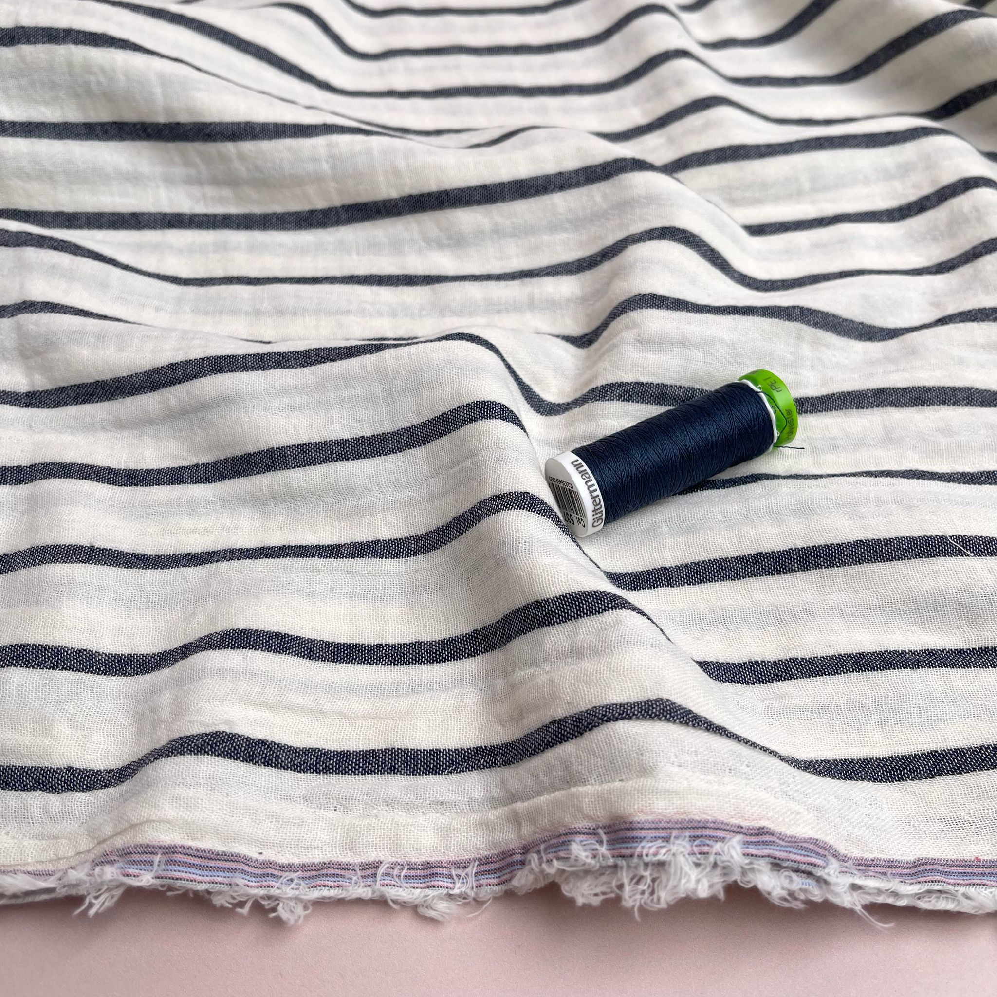 Yarn Dyed Navy Stripes Cotton Double Gauze