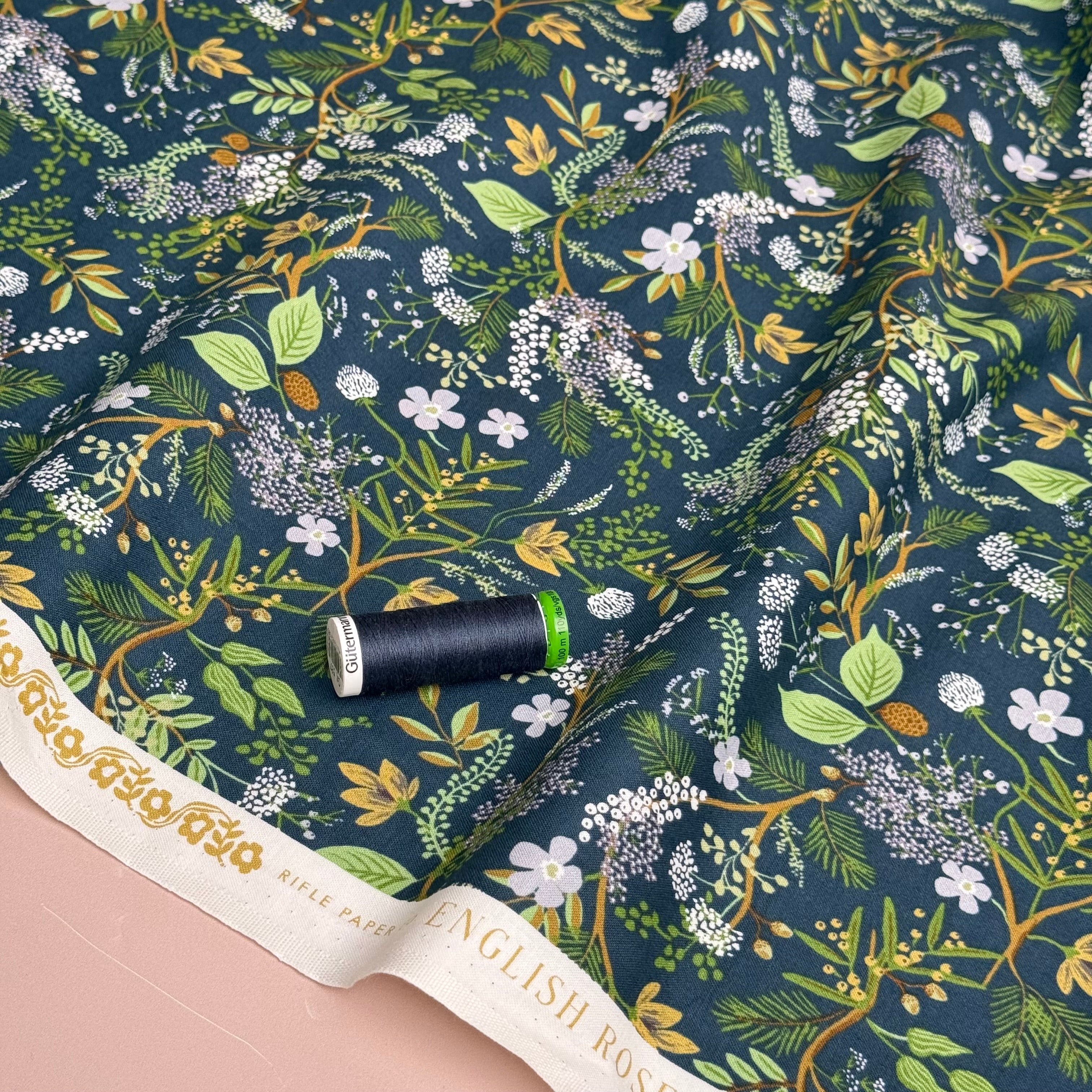 Rifle Paper Co - Juniper Forest in Evergreen Cotton Fabric from English Rose