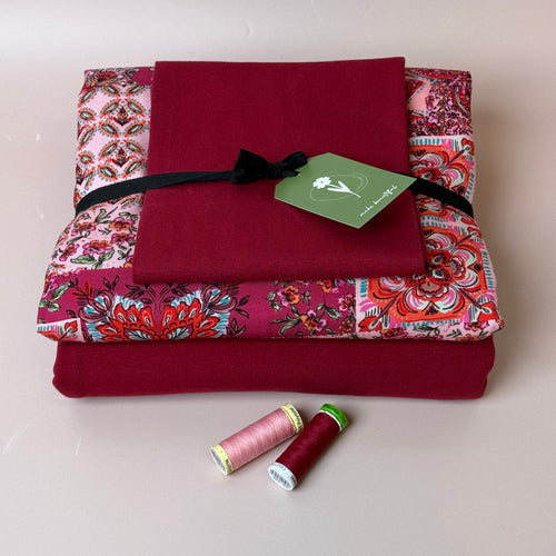 Make an Outfit Colour Bundle - Vintage Patchwork Viscose Twill in Berry & Sweatshirting with ribbing