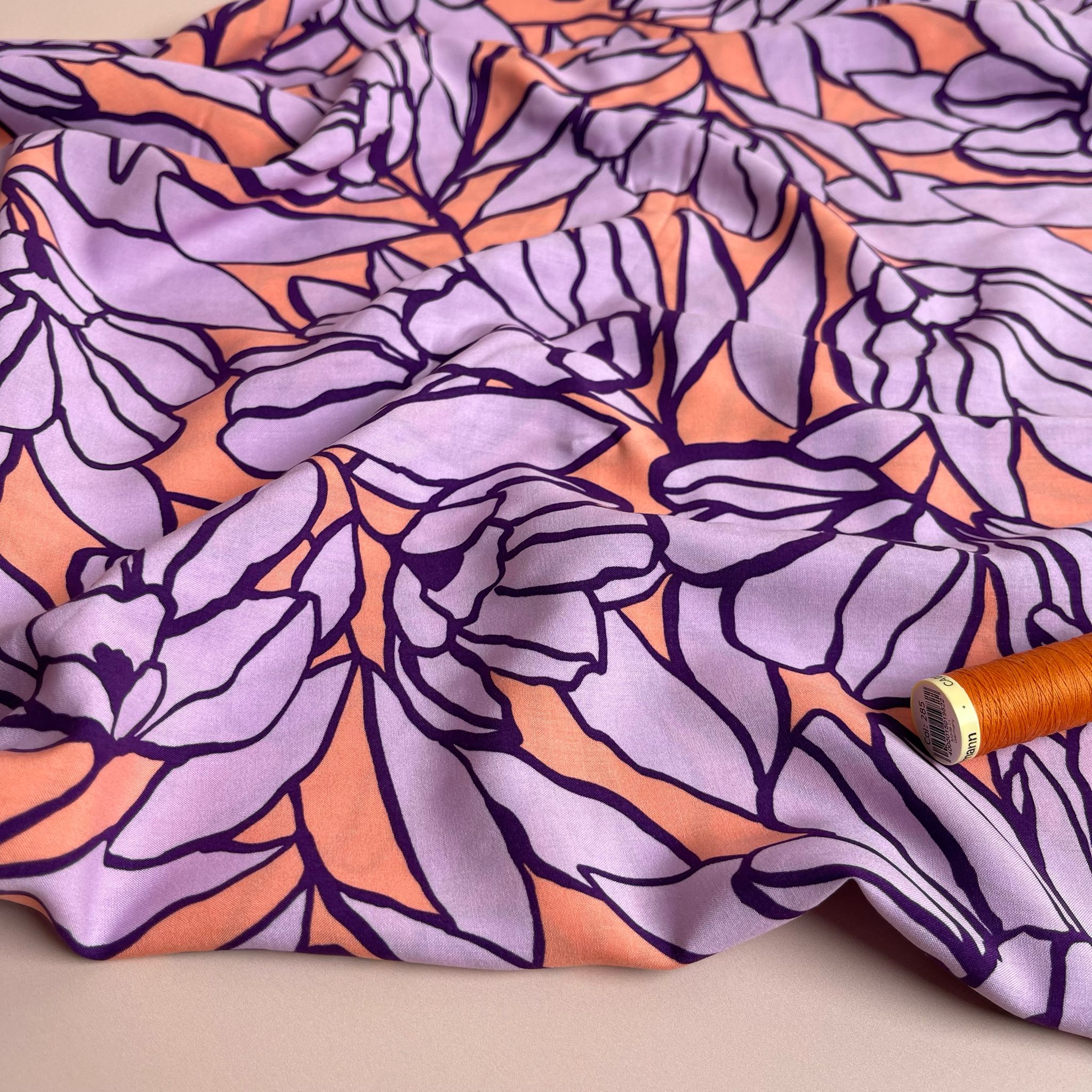 Nerida Hansen - Inked Bouquet Peach and Lilac Viscose with LENZING™ ECOVERO™ fibres