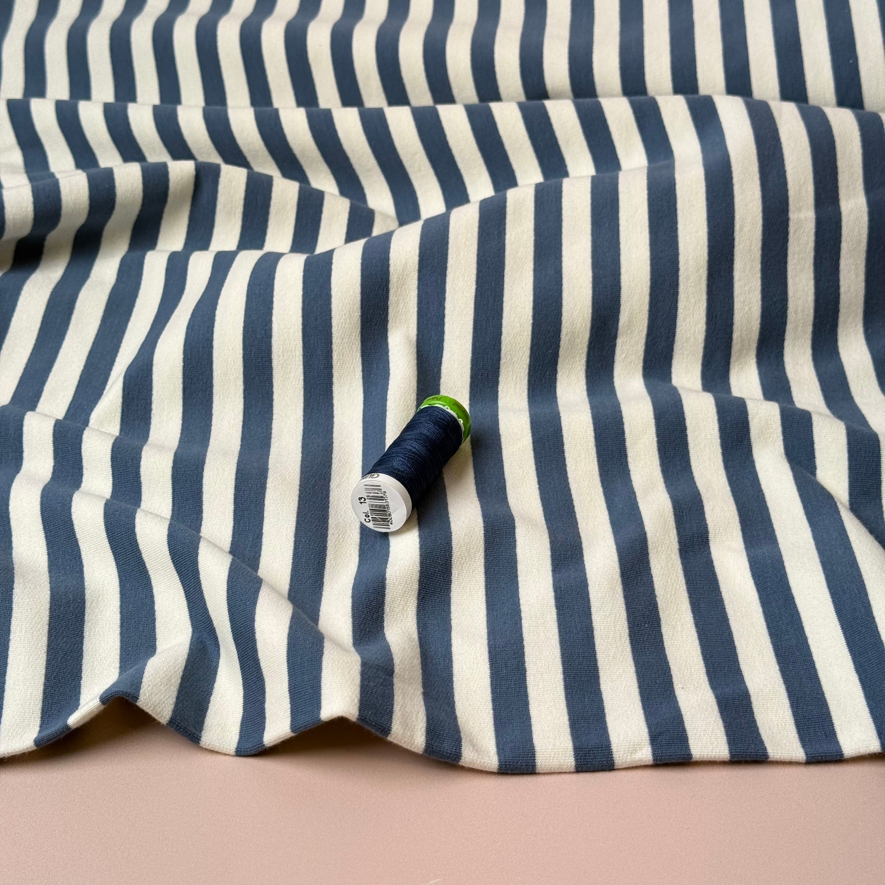 Yarn Dyed Blue Moon Stripes Looped Back Cotton French Terry