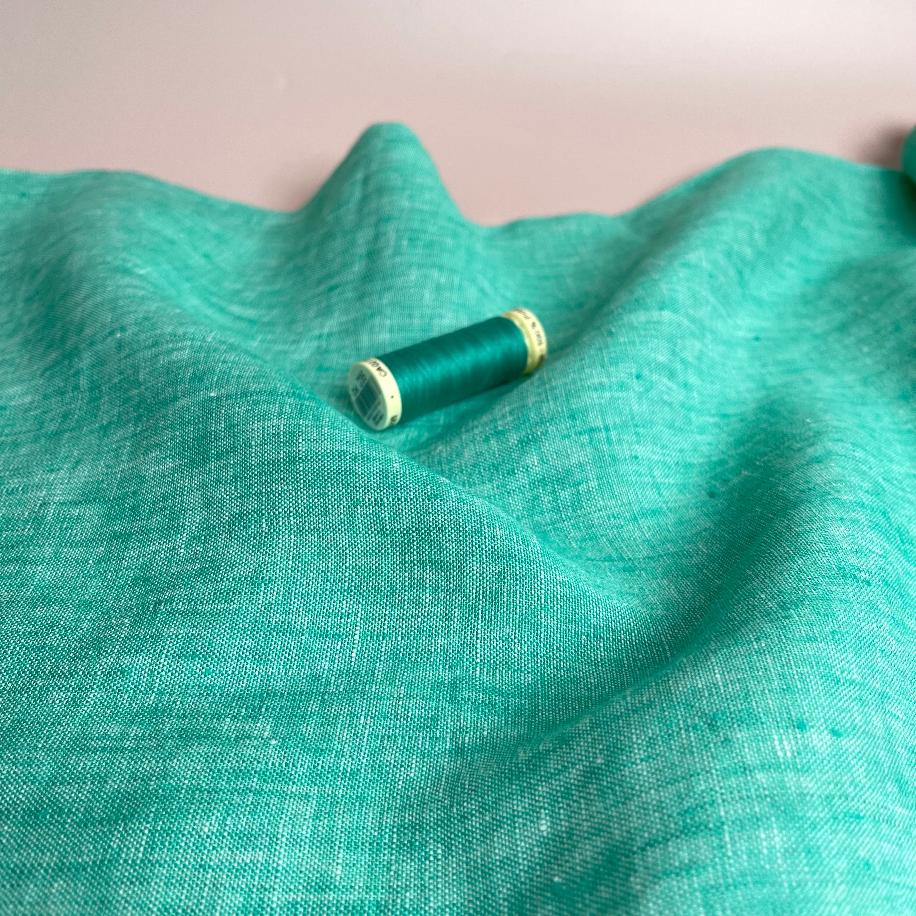 Yarn Dyed Pure Linen Fabric in Aqua Green