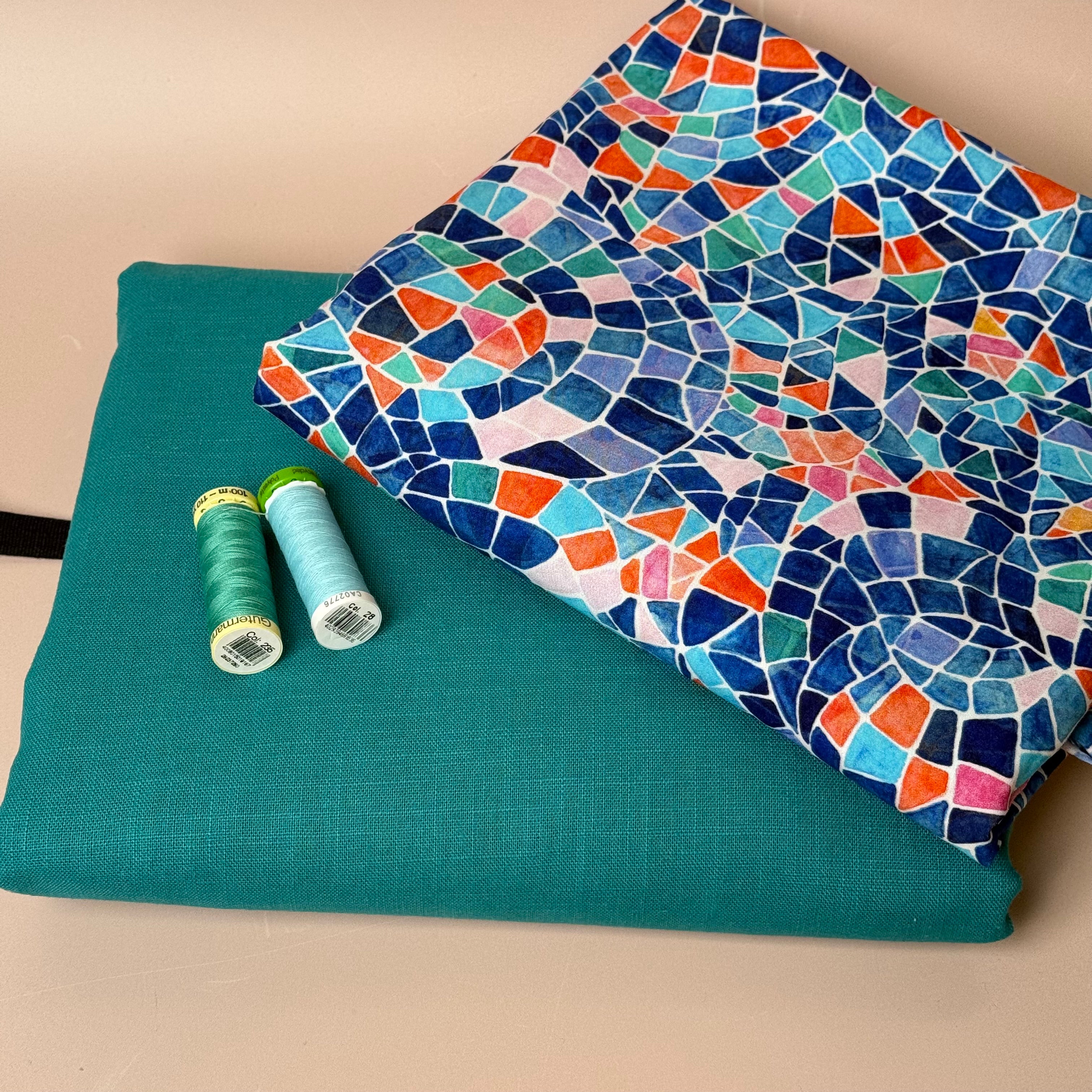 Make An Outfit Colour Bundle and Sewing Kit - Regalia Blouse in Mosaics Summer and Spring Trousers in Teal Linen