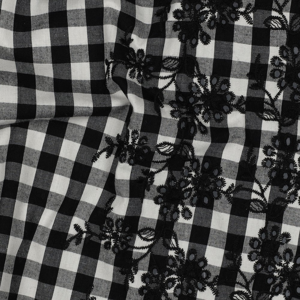 Scalloped Embroidered Gingham Cotton Fabric