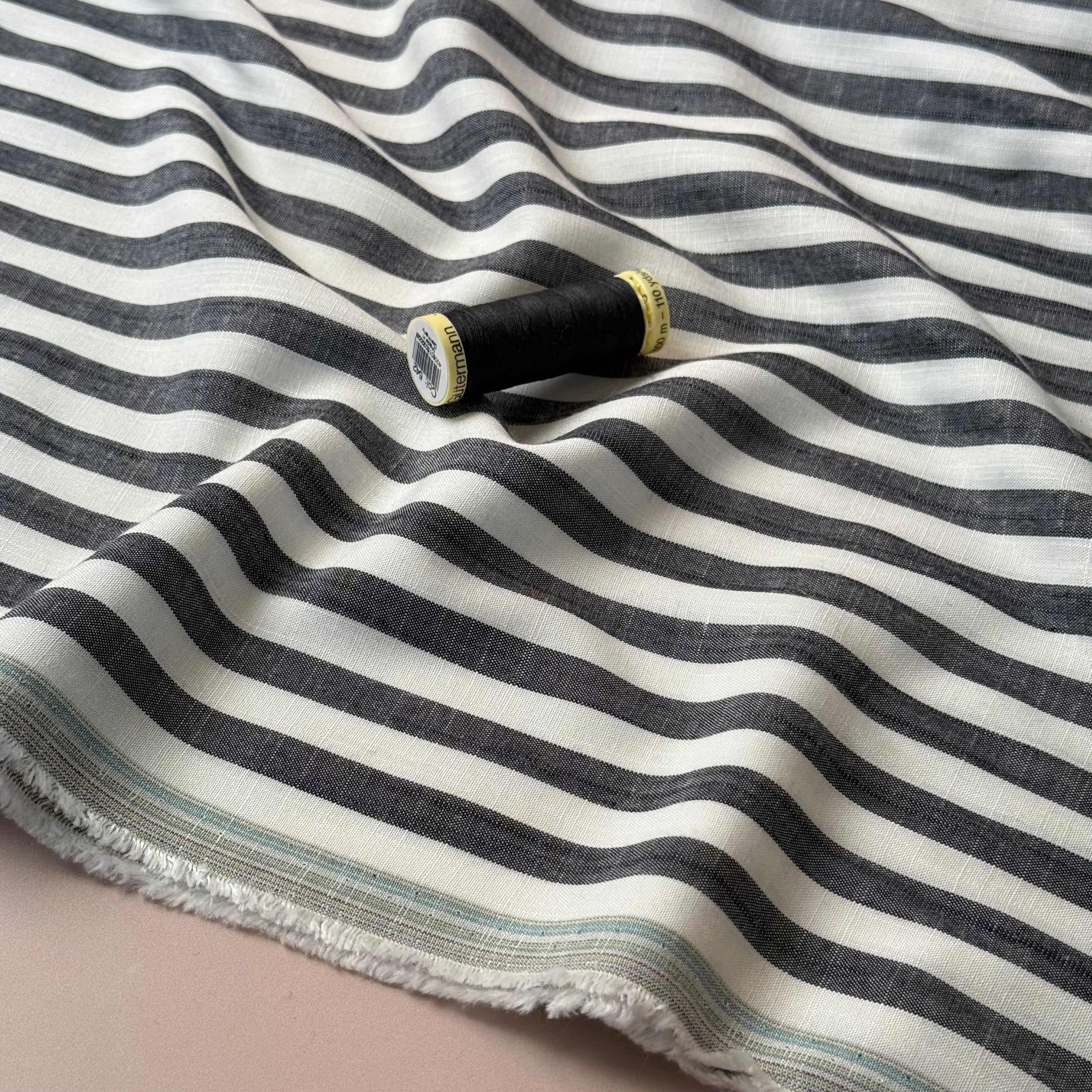 Yarn Dyed Stripe Viscose Fabric in Charcoal