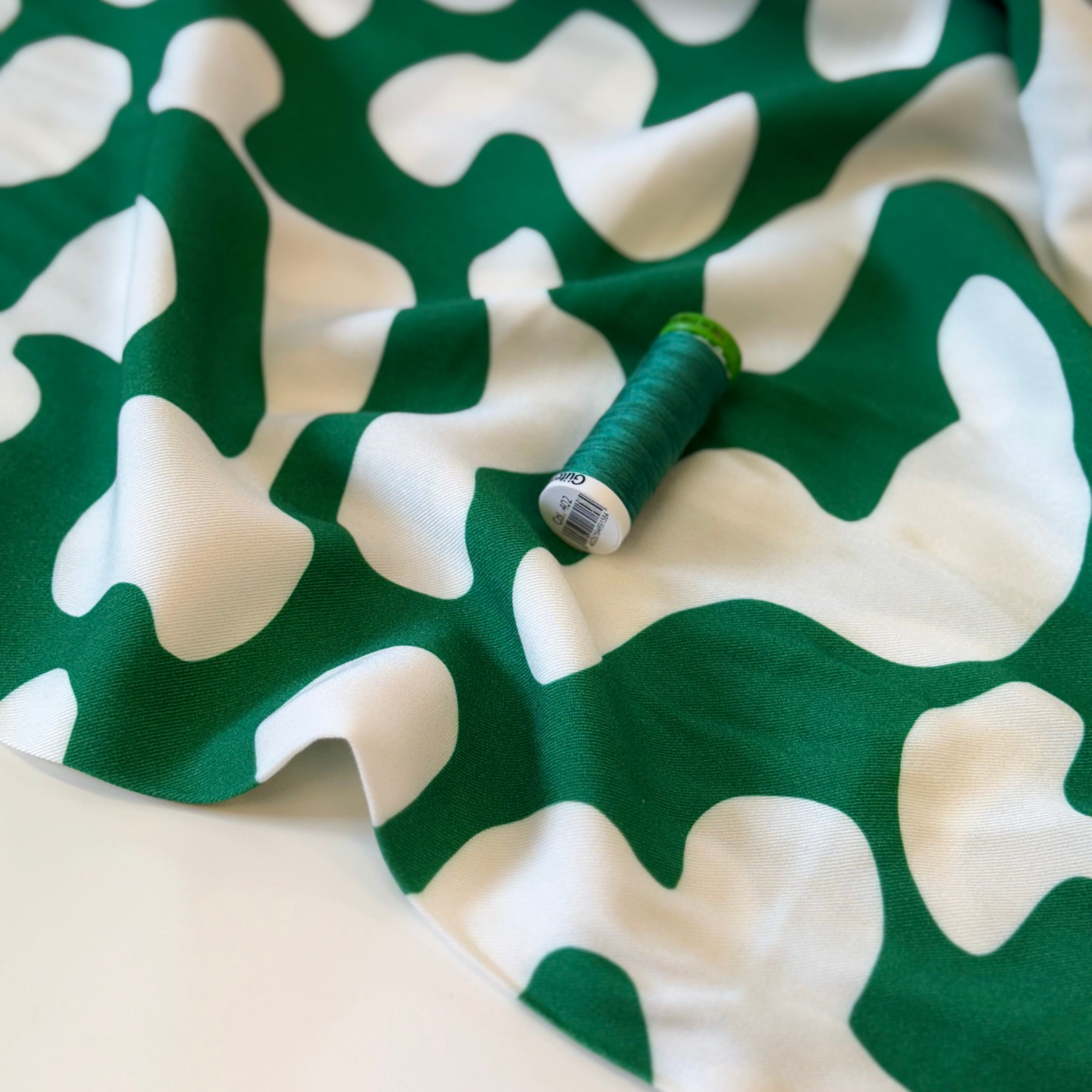 Light & Lush - Shapes on Emerald Viscose Twill Fabric