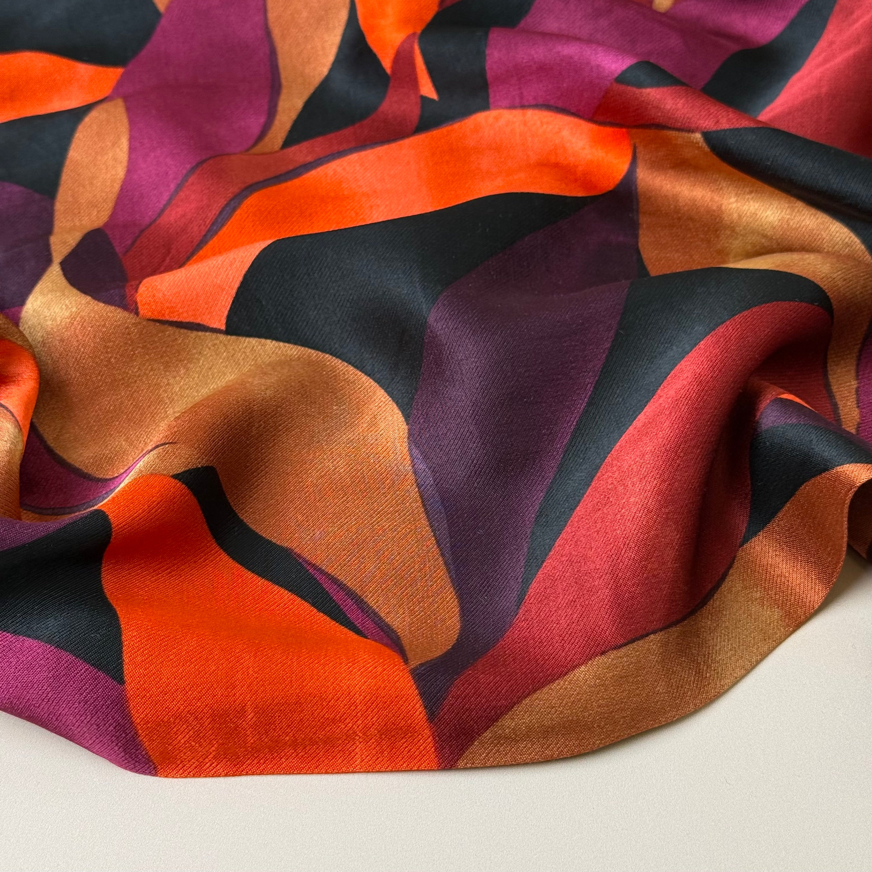 Leaves Dark Red Royal Spun Viscose Sateen Fabric