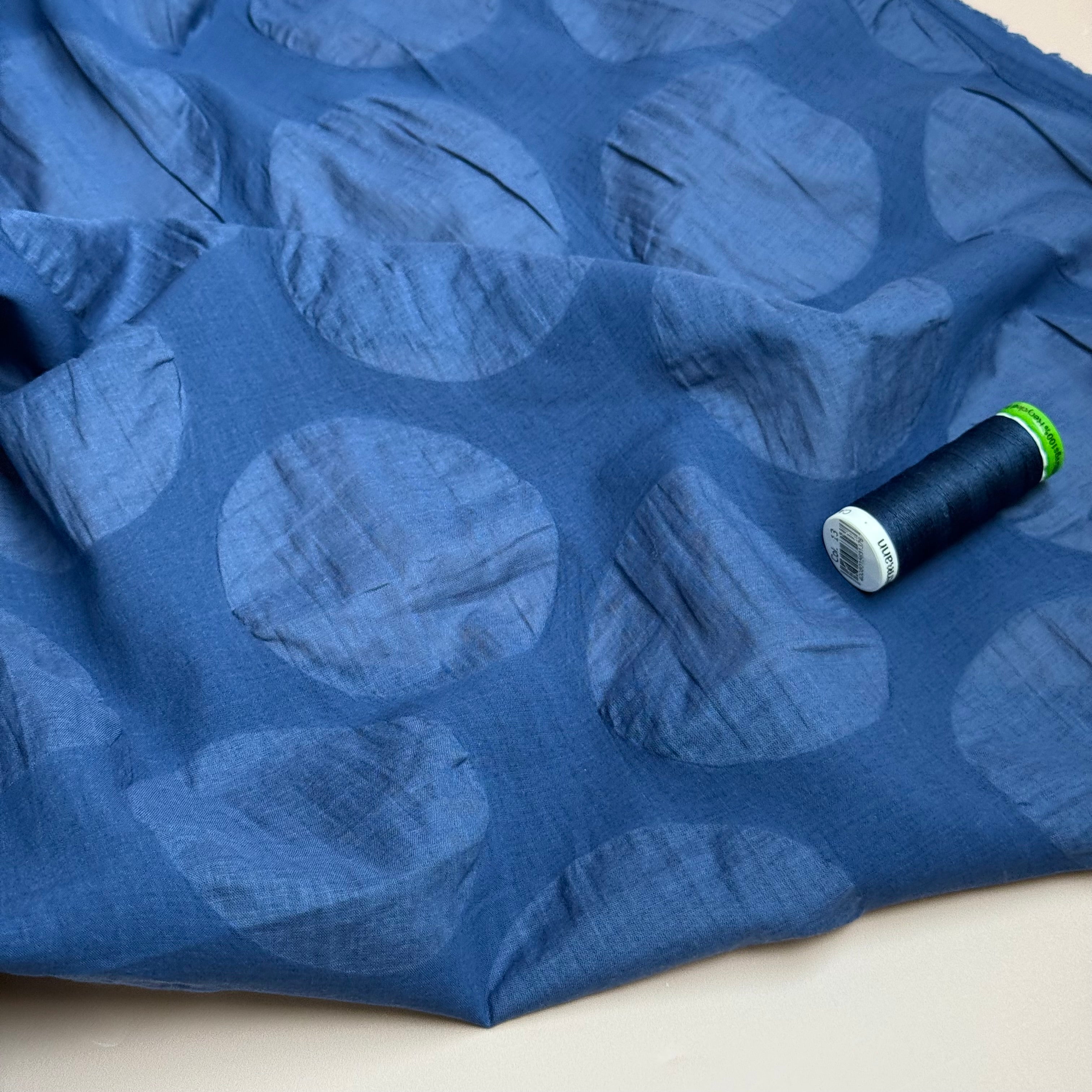 Kokka - Textured Large Spots Ripple Cotton Lawn in Sailor Blue
