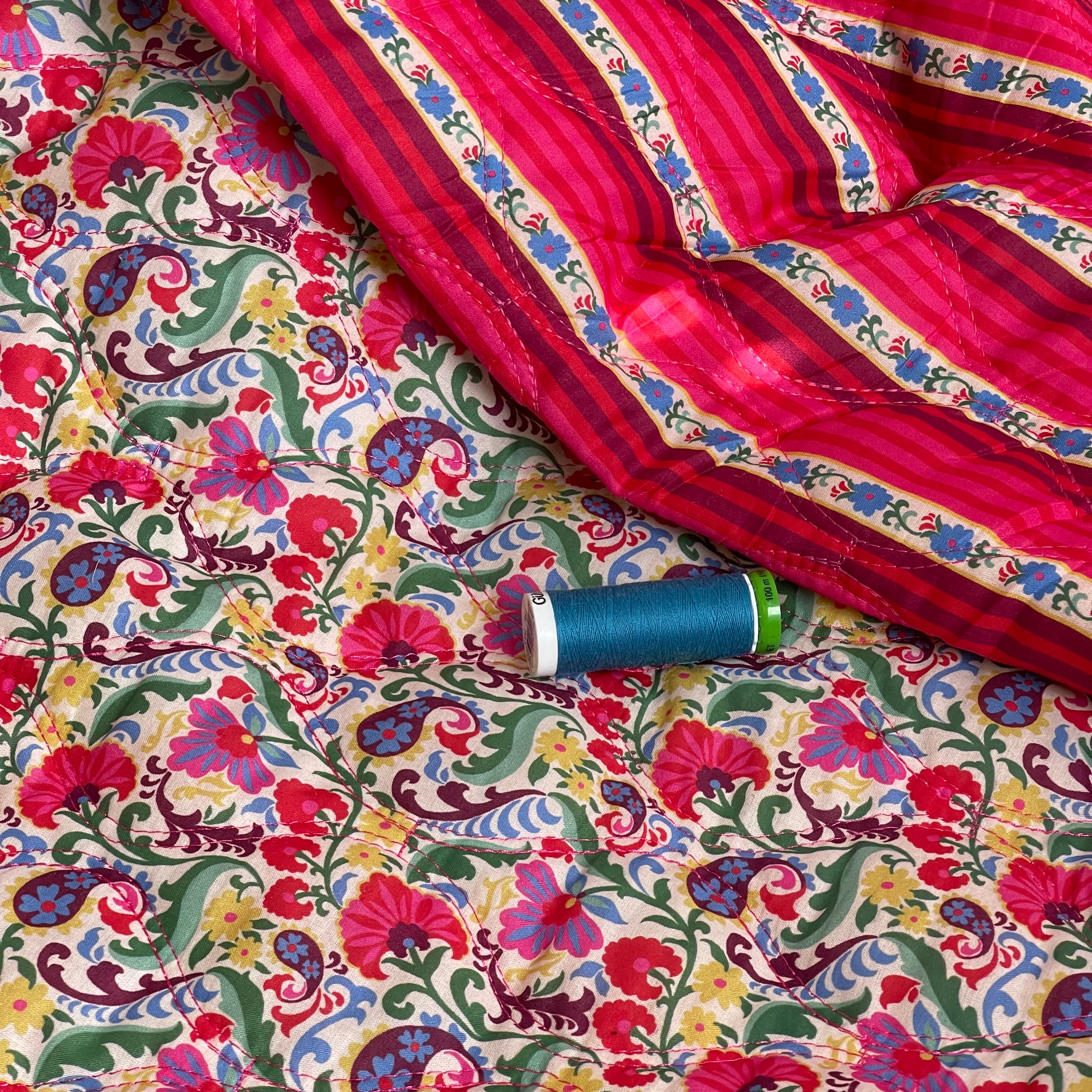 Paisley Flowers Red Quilted Cotton Fabric