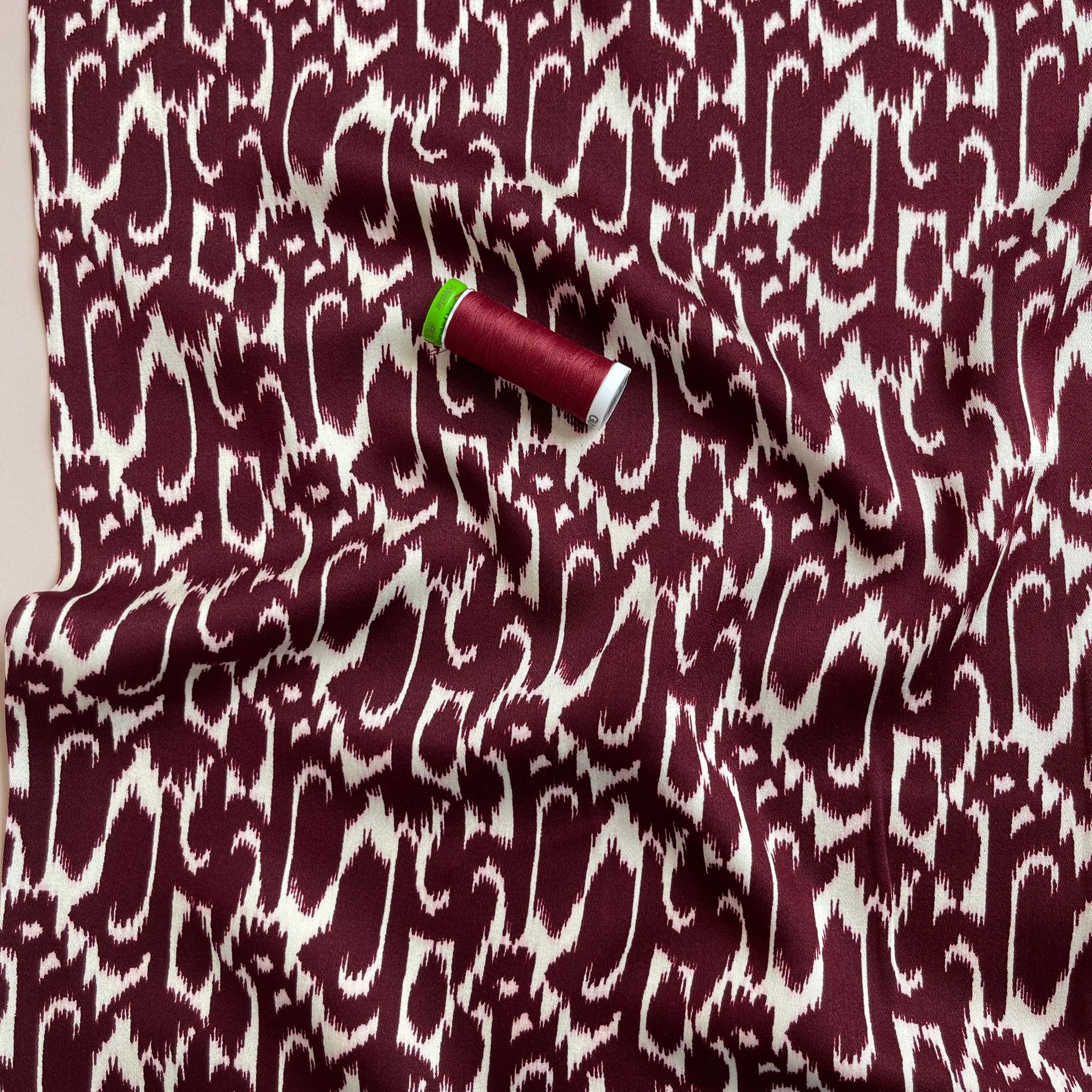 Abstract Burgundy Viscose Twill Sateen Fabric