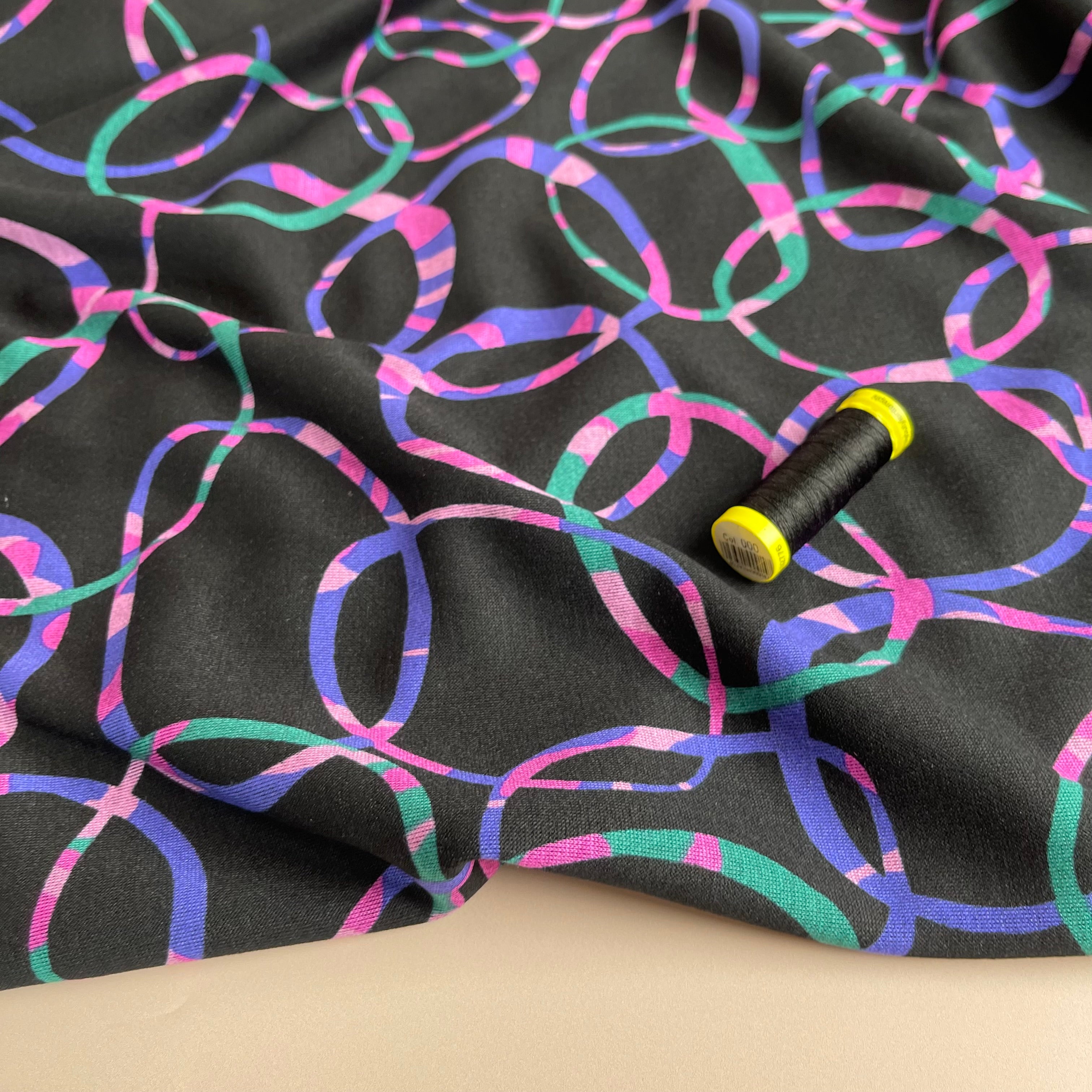 REMNANT 0.77 Metre - Rainbow Loops Soft Ponte Interlock Jersey Fabric