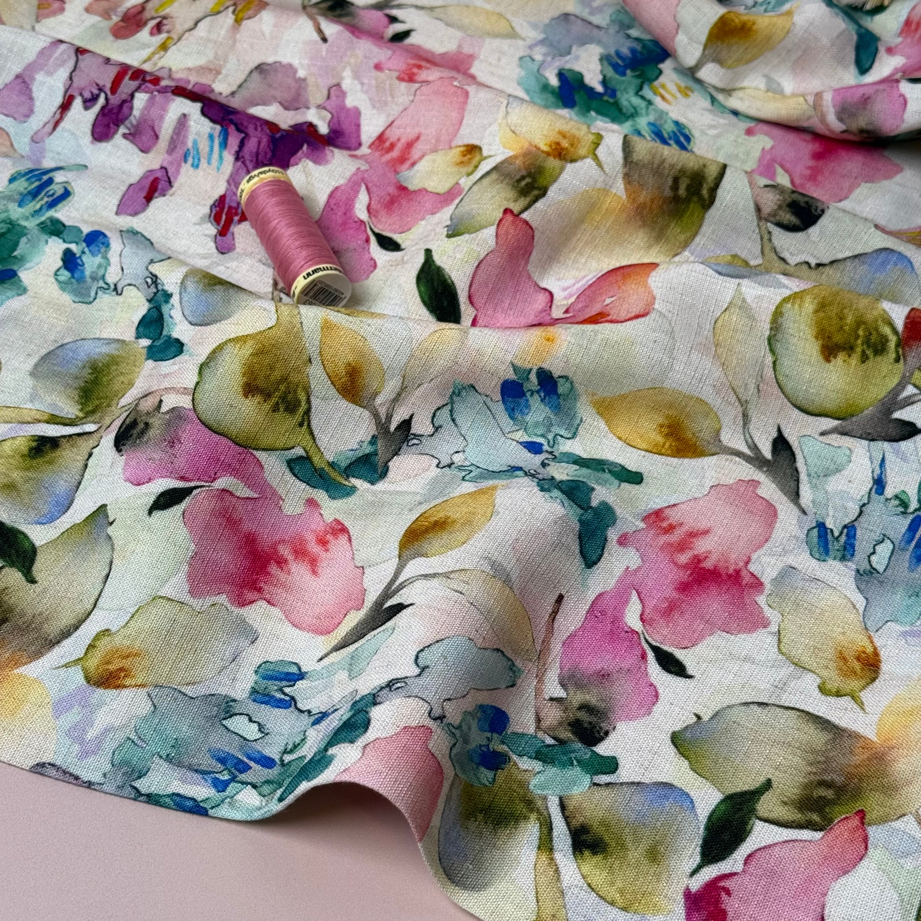 Watercolour Petals Viscose Linen Fabric