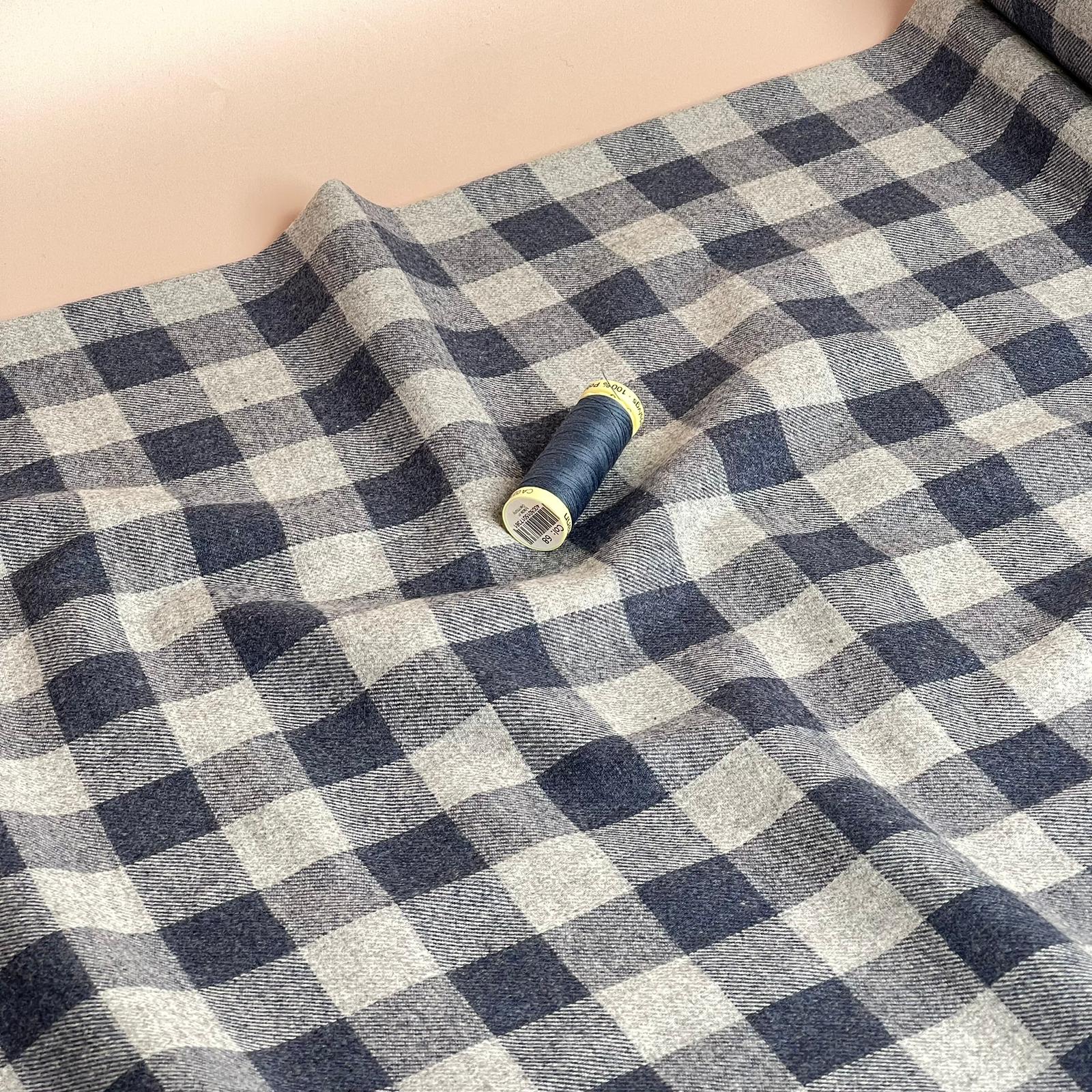 Yarn Dyed Denim Blue Gingham Cotton Flannel