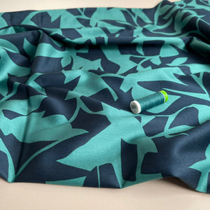 REMNANT 0.72 Metre - Abstract Shapes in Teal and Navy Cotton Sateen Fabric