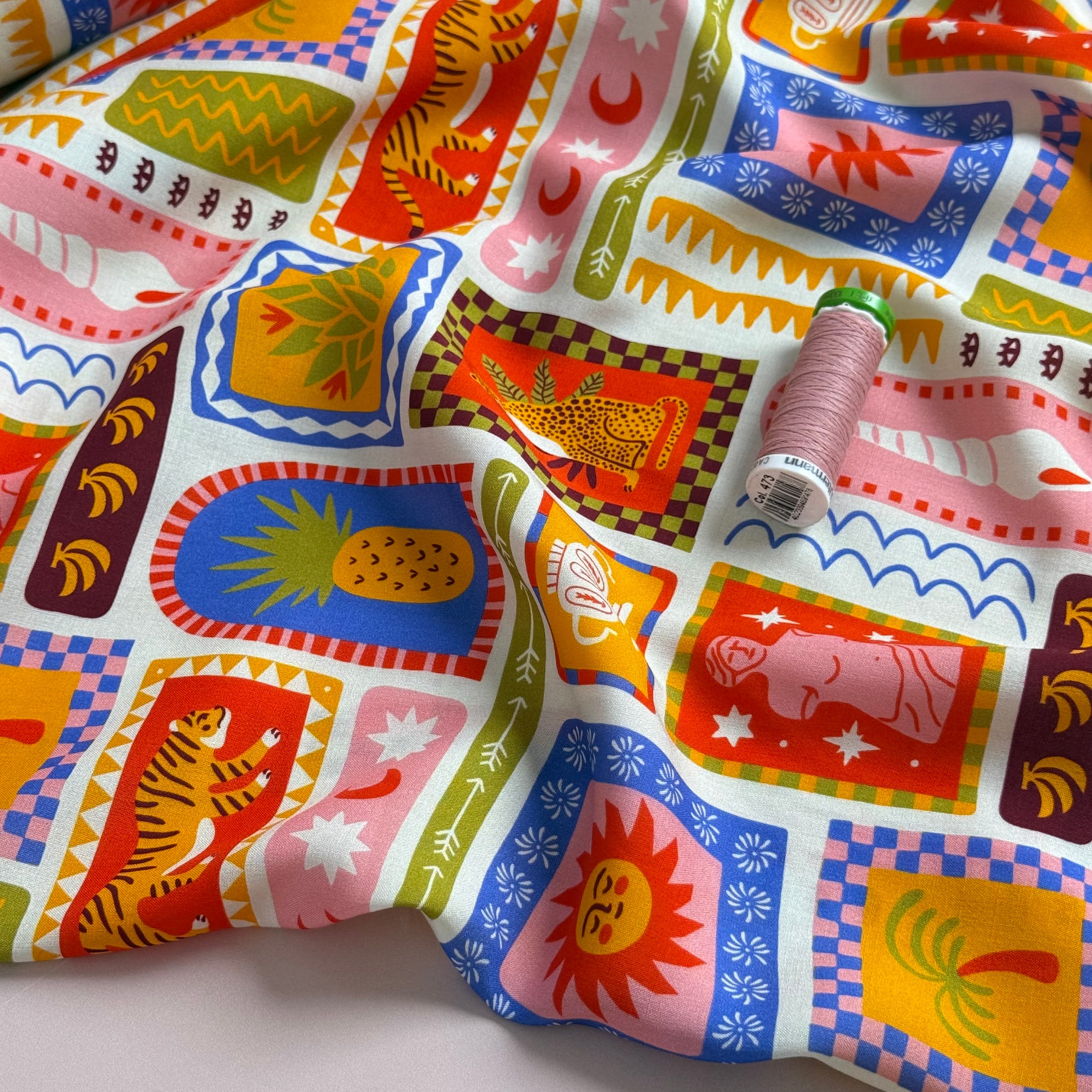 REMNANT 2.46 Metres - Summer Postcard Viscose Lawn Fabric
