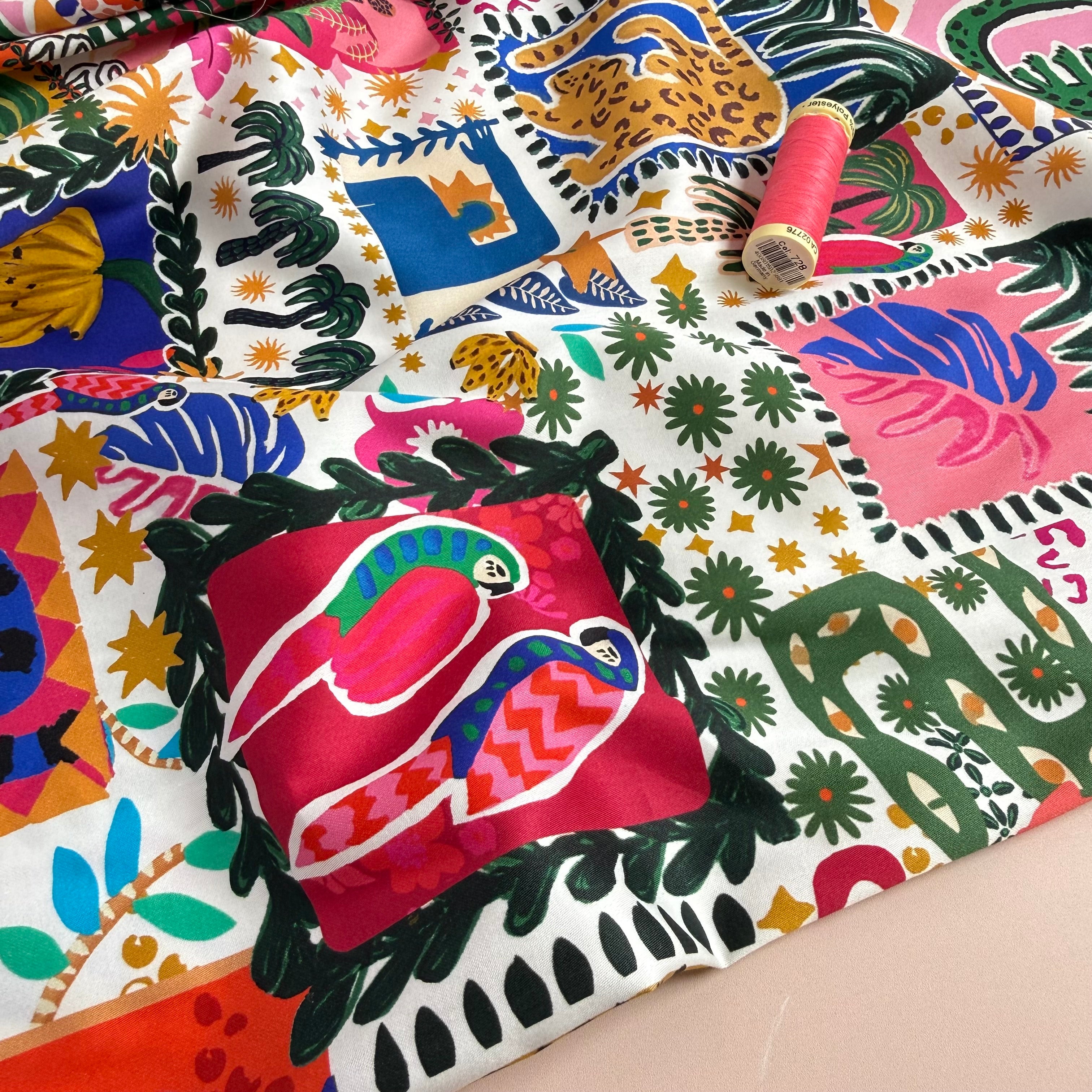 Tropical Patchwork Cotton Sateen Fabric