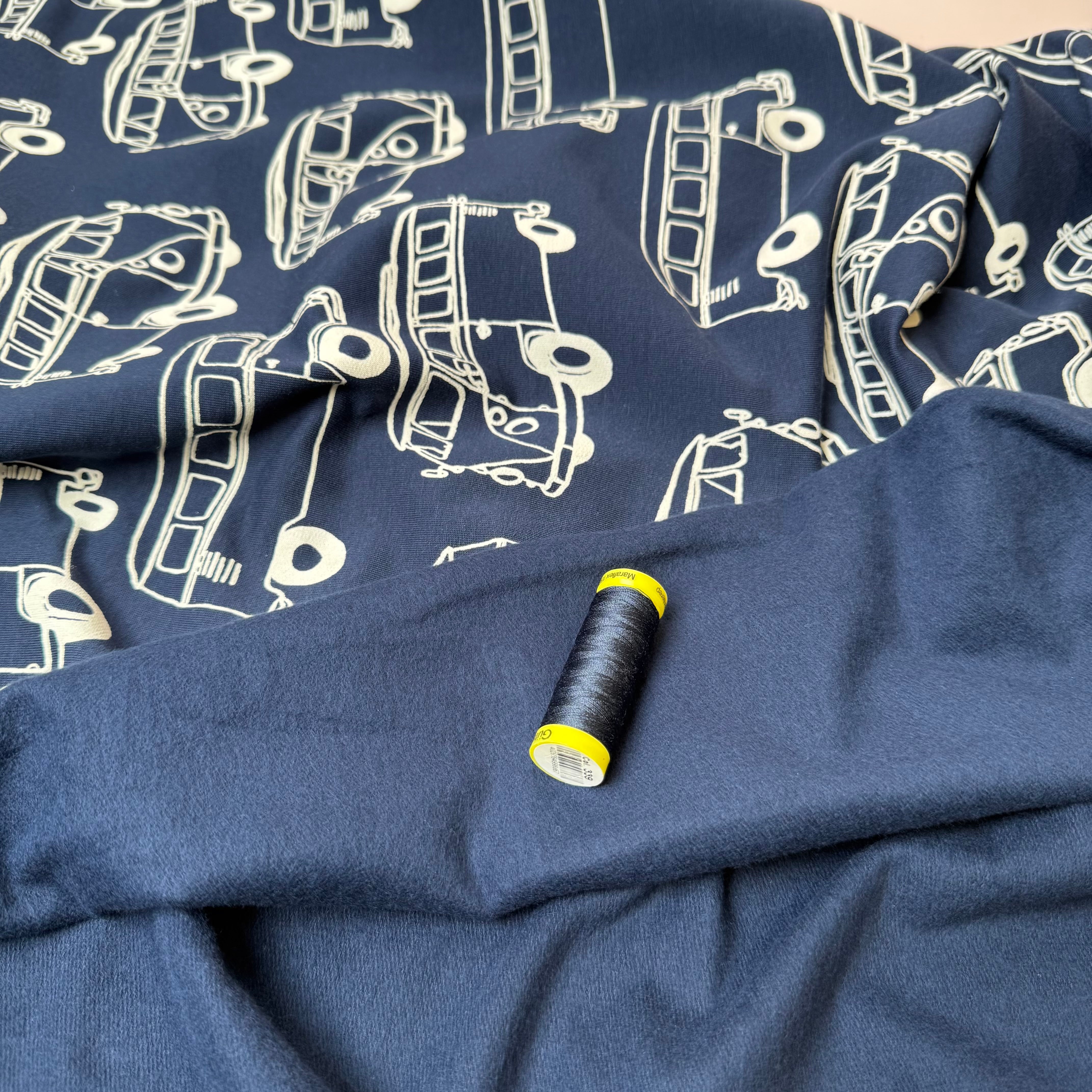 Camper Vans in Navy Peach Soft Cotton Sweat-shirting Fabric