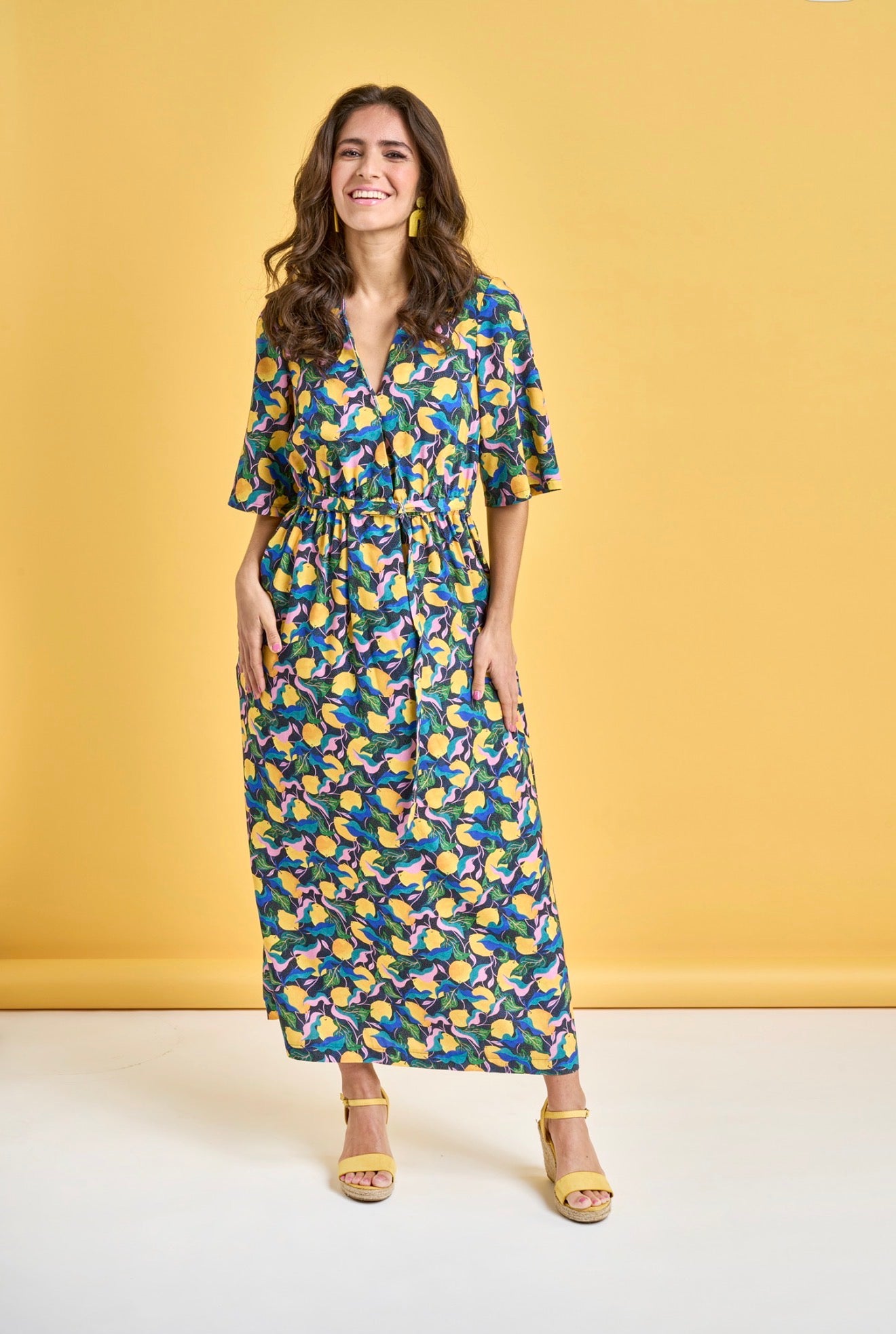 Adventure - Mediterranean Lemons Viscose in Dark Navy & Green