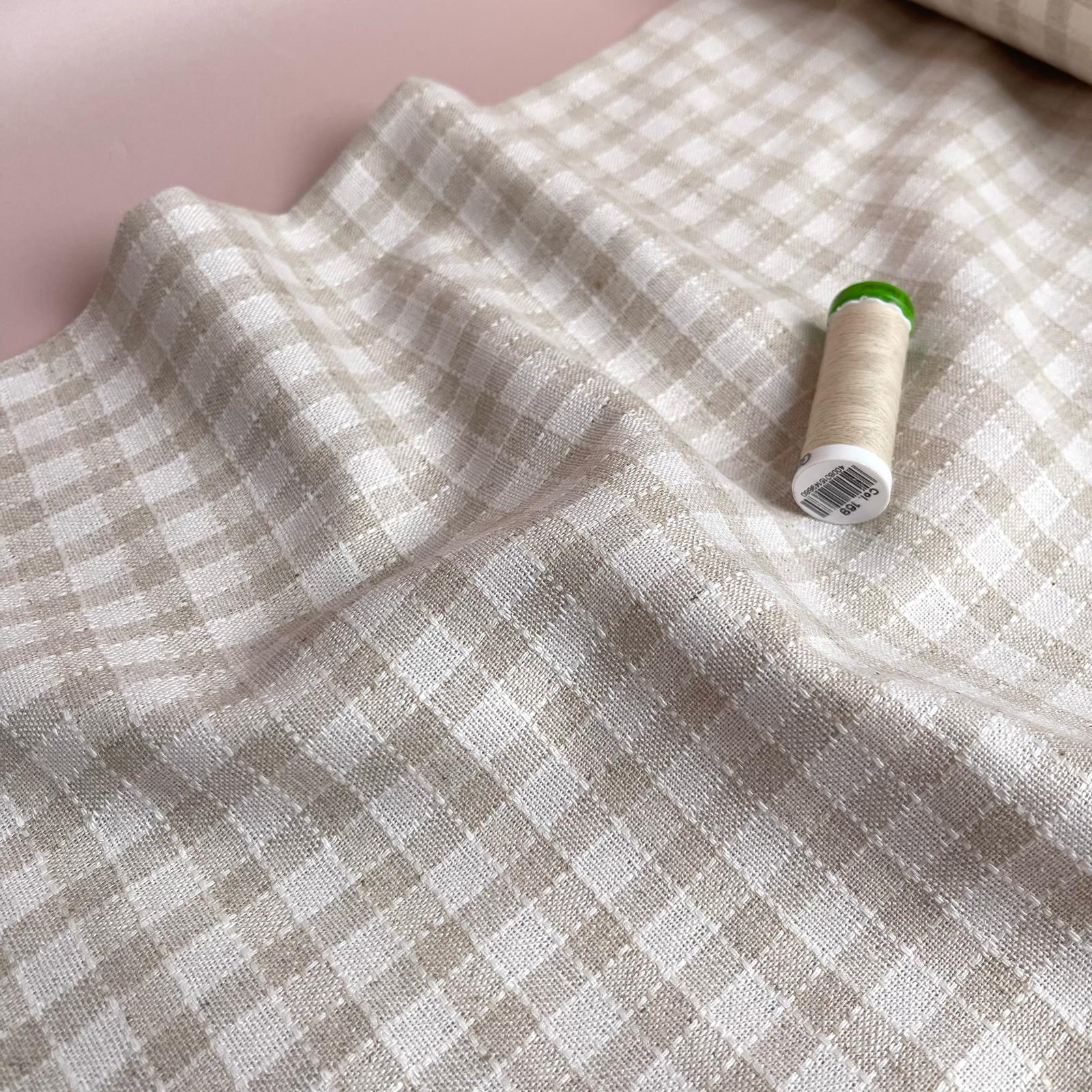 Yarn Dyed Natural Small Gingham Viscose Linen Jacquard Fabric