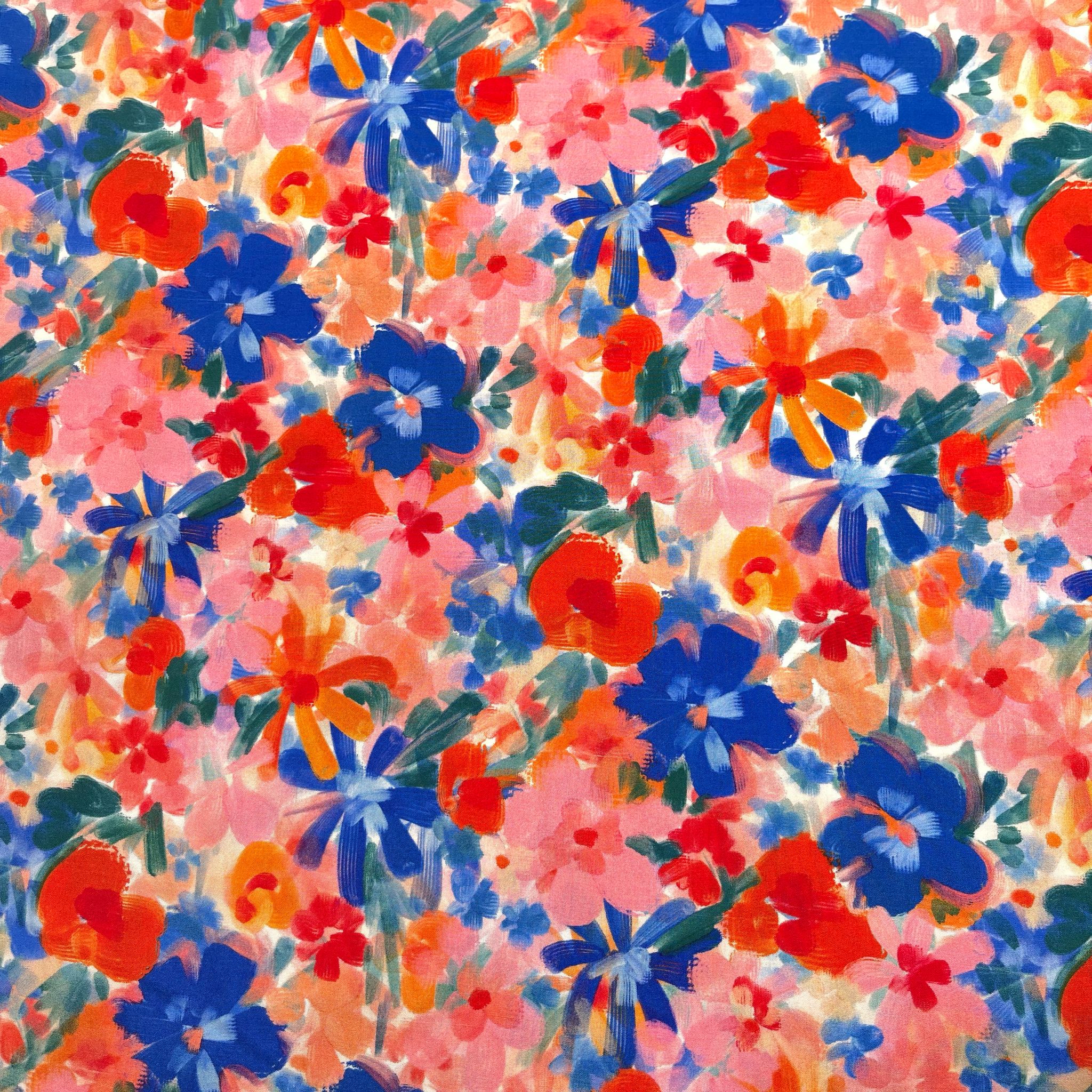 Red and Blue Florals Viscose Fabric