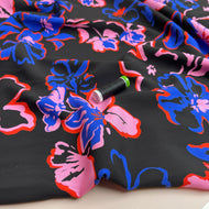 REMNANT 2.39 Metres - Painted Blooms on Black LENZING™ ECOVERO™ Viscose Fabric