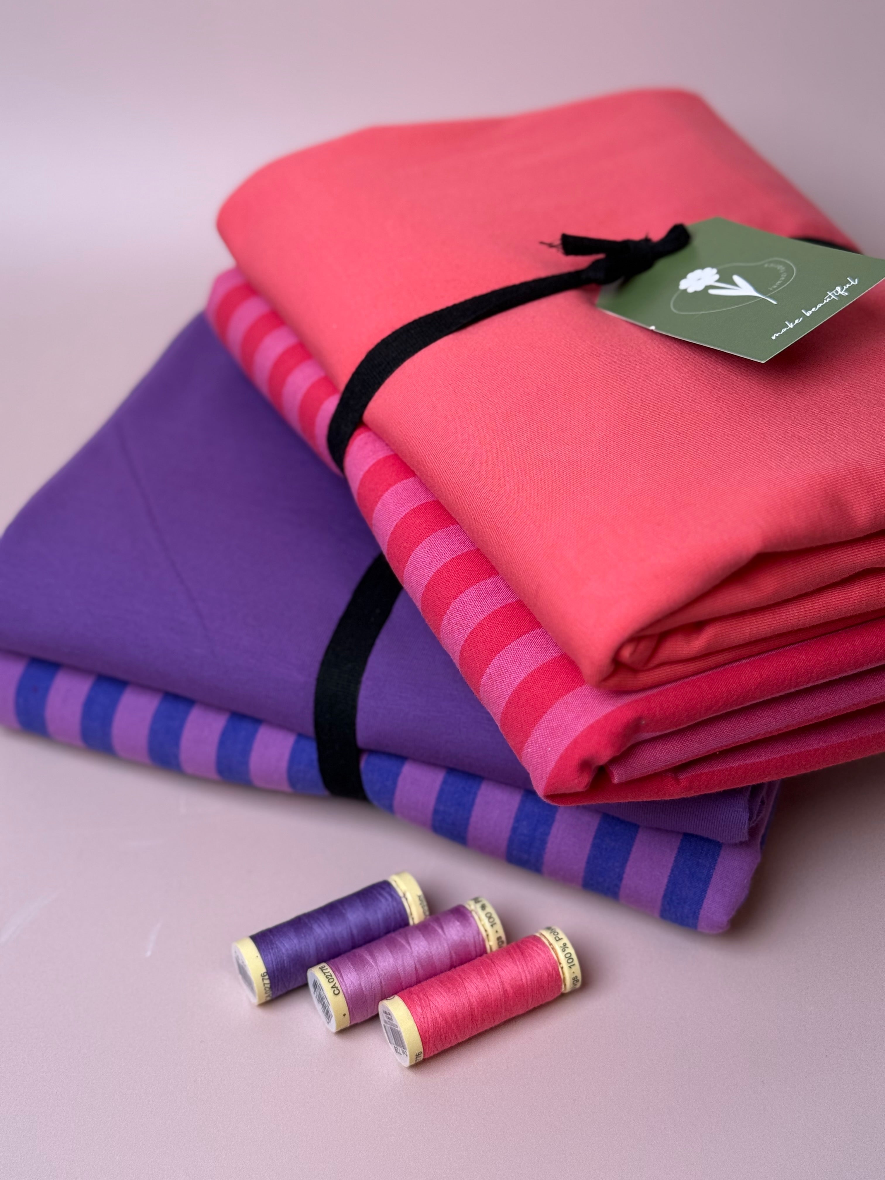 Limited Edition - Luxury Pyjama Kit with Purple Stripe Washed Cotton and Jersey