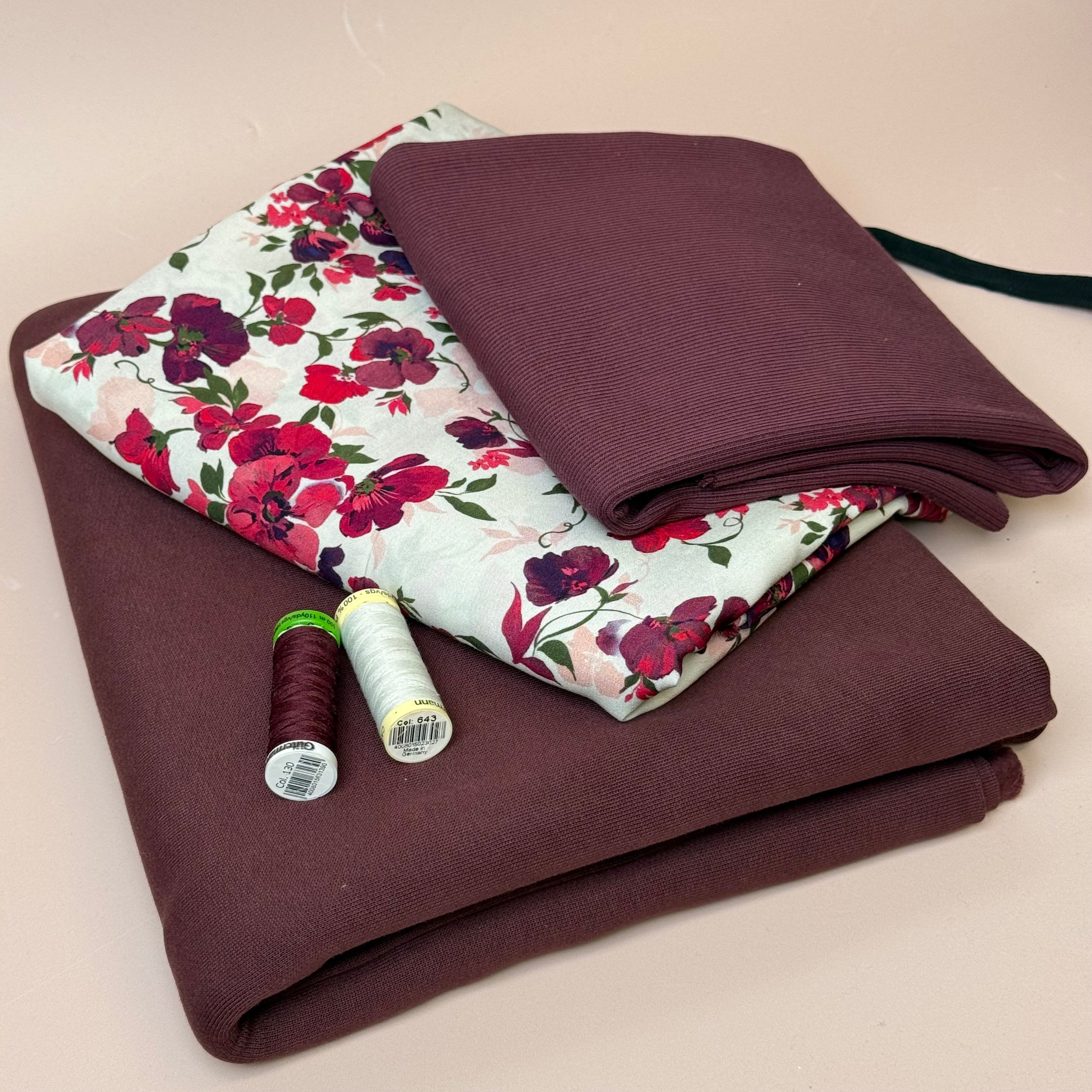 Make an Outfit Colour Bundle - Rosehip Viscose & Brushed Sweatshirt in Grape with Ribbing