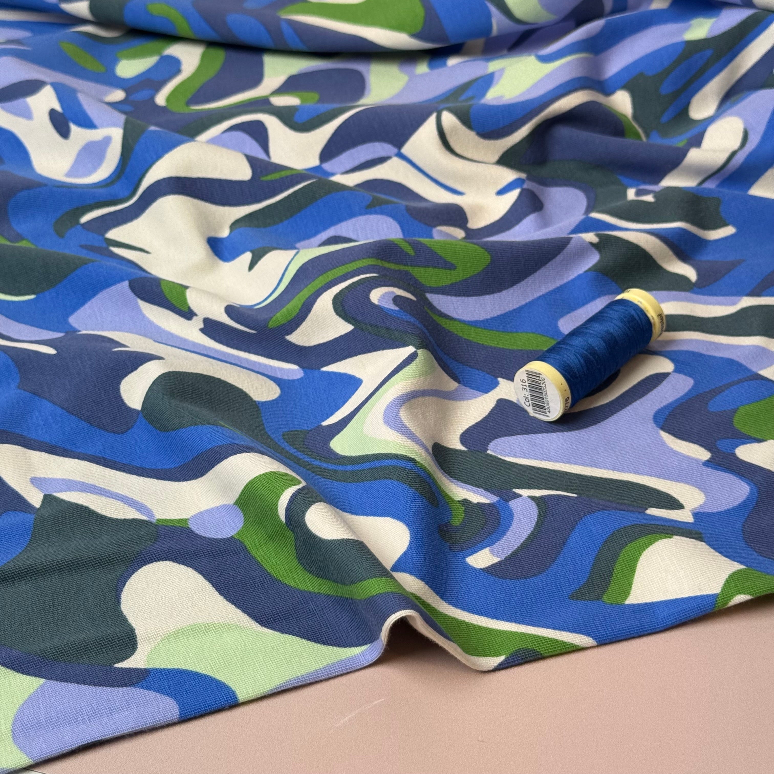 Ocean Swirls Cotton Jersey Fabric