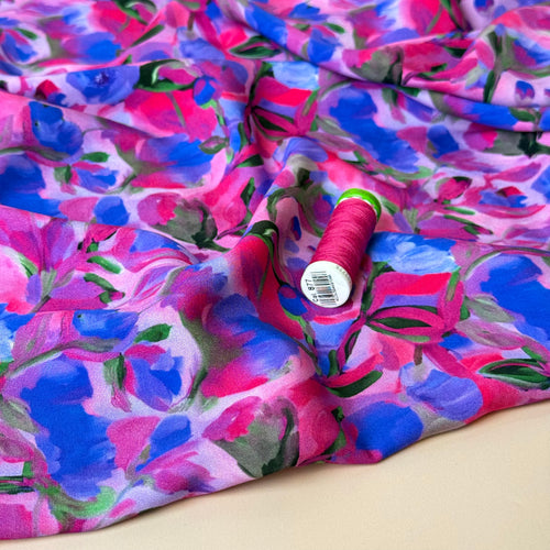 Painted Buds Magenta LENZING™ ECOVERO™ Viscose Fabric