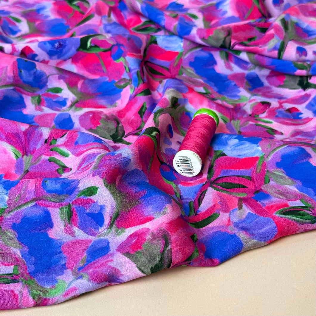 Painted Buds Magenta LENZING™ ECOVERO™ Viscose Fabric