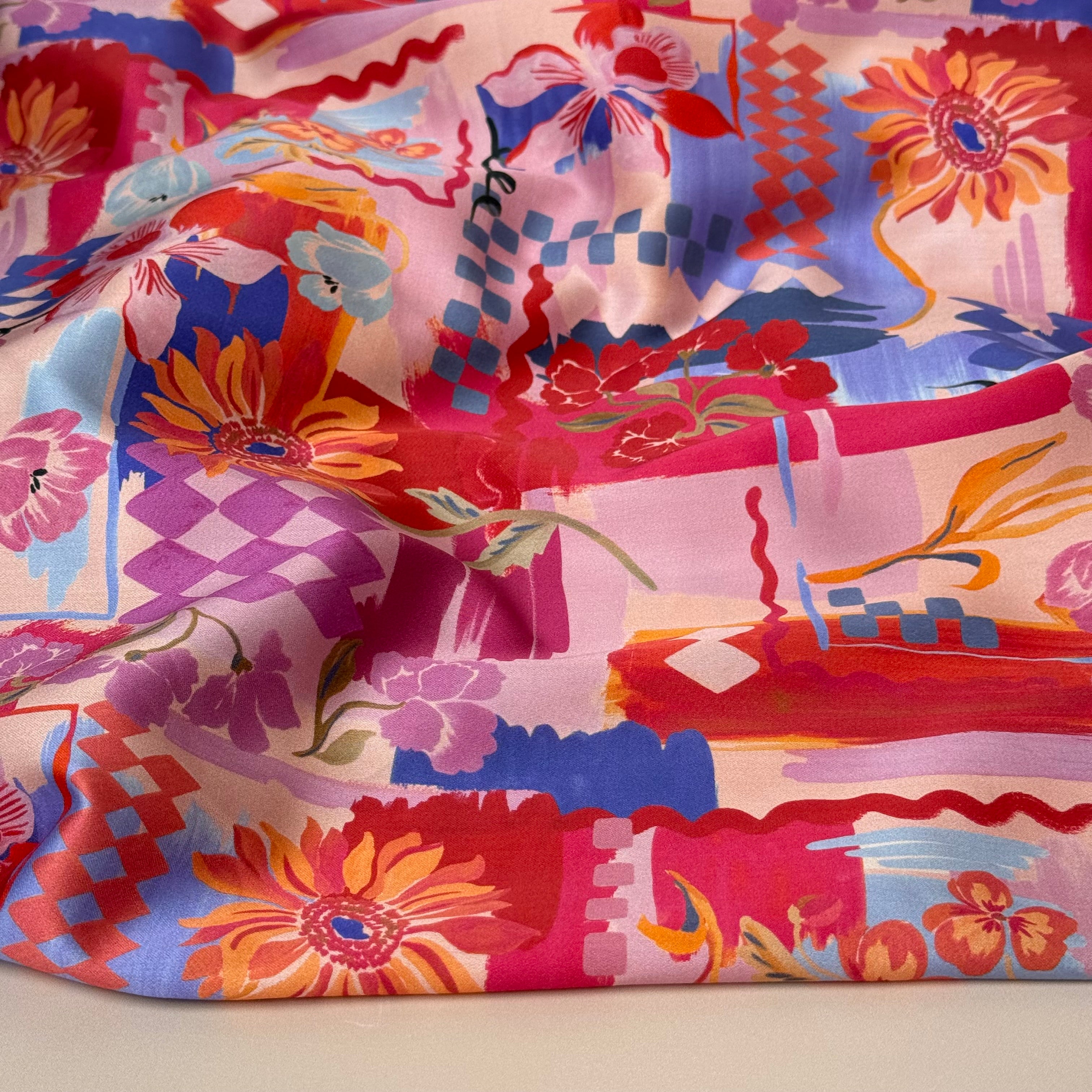 Holiday Patchwork Postcard Red Cotton Sateen Fabric