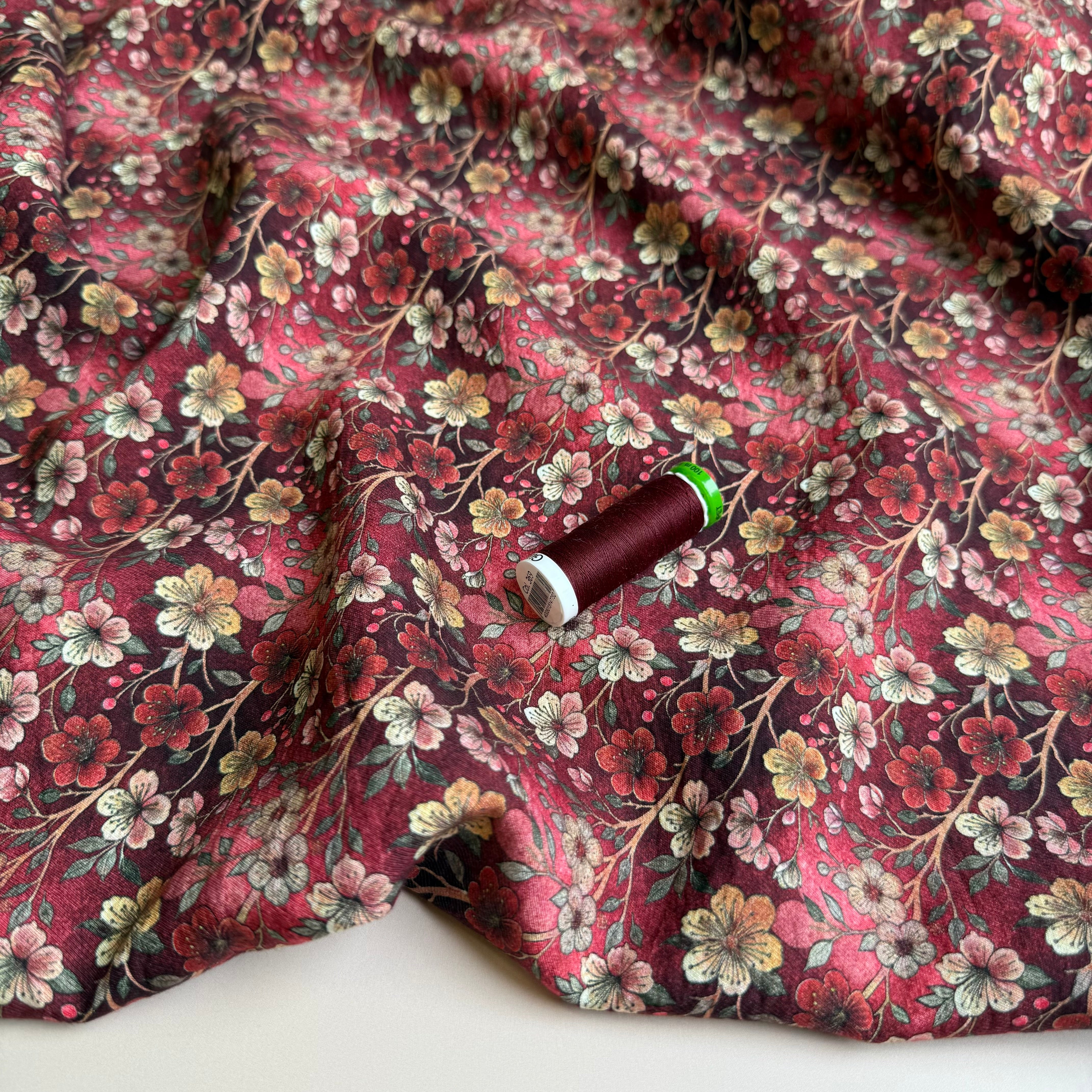 Cherry Blossoms Wine Fine Viscose Twill