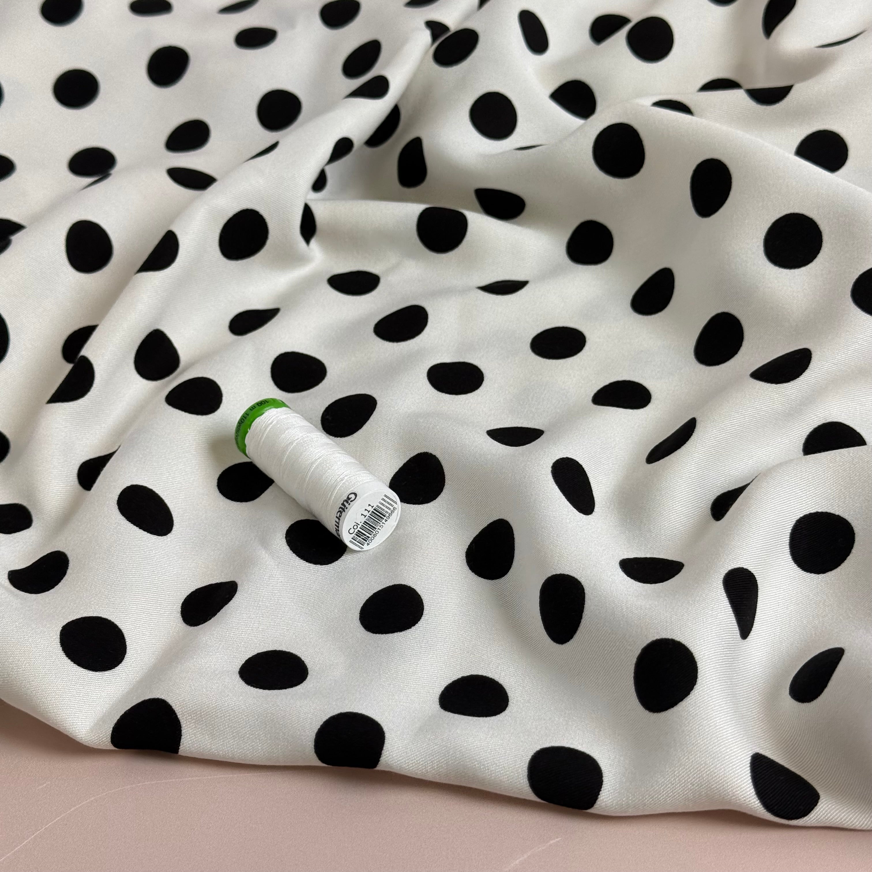 Classic Polka Off-White Viscose Twill Fabric