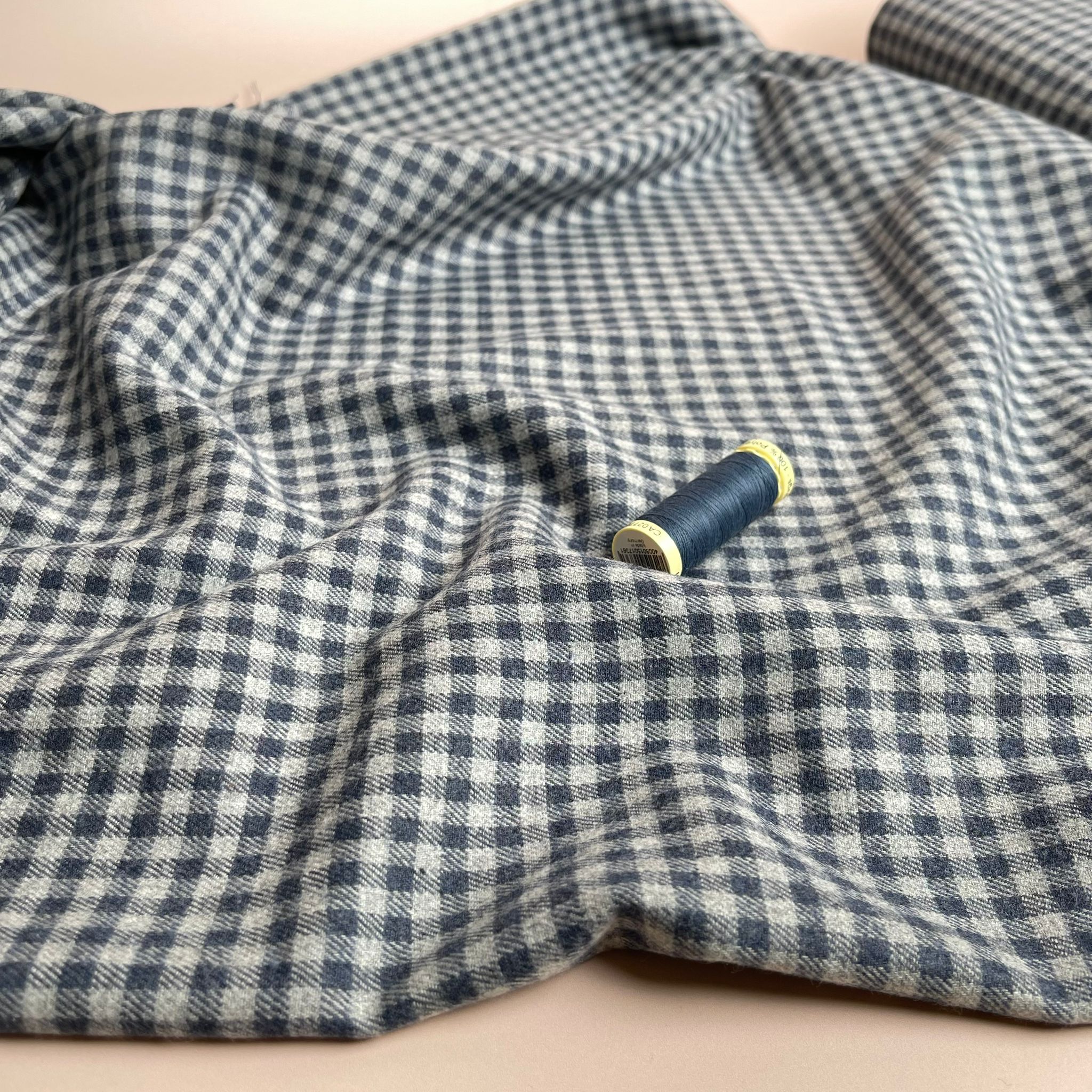 Yarn Dyed Mini Denim Blue Gingham Cotton Flannel