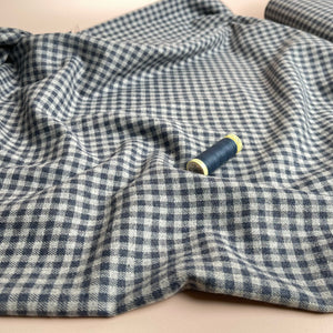 REMNANT 2.24 Metres - Yarn Dyed Mini Denim Blue Gingham Cotton Flannel