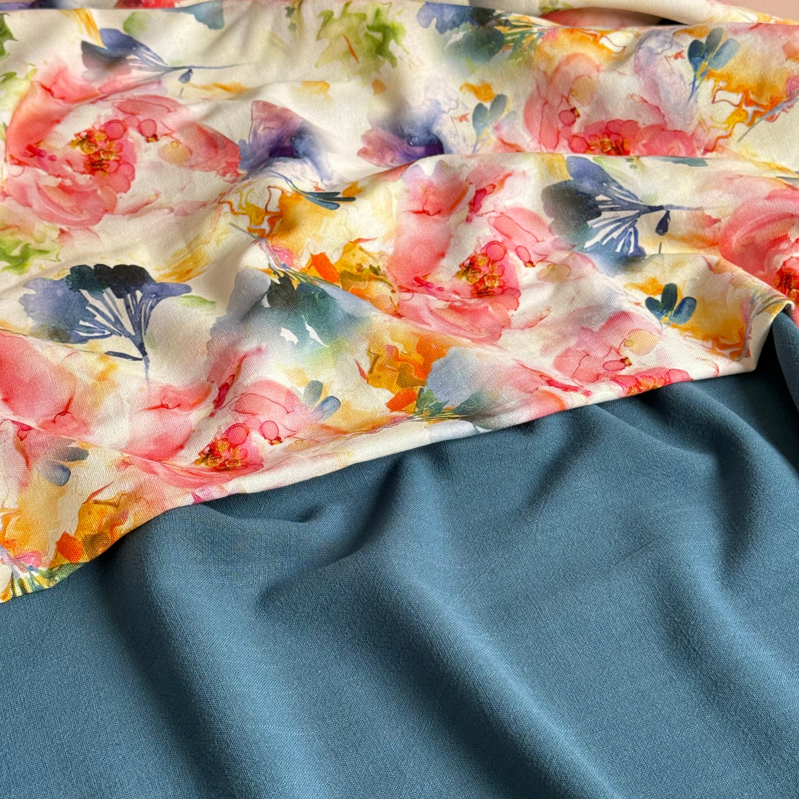 Flow Light Petrol Viscose Linen Blend Dress Fabric