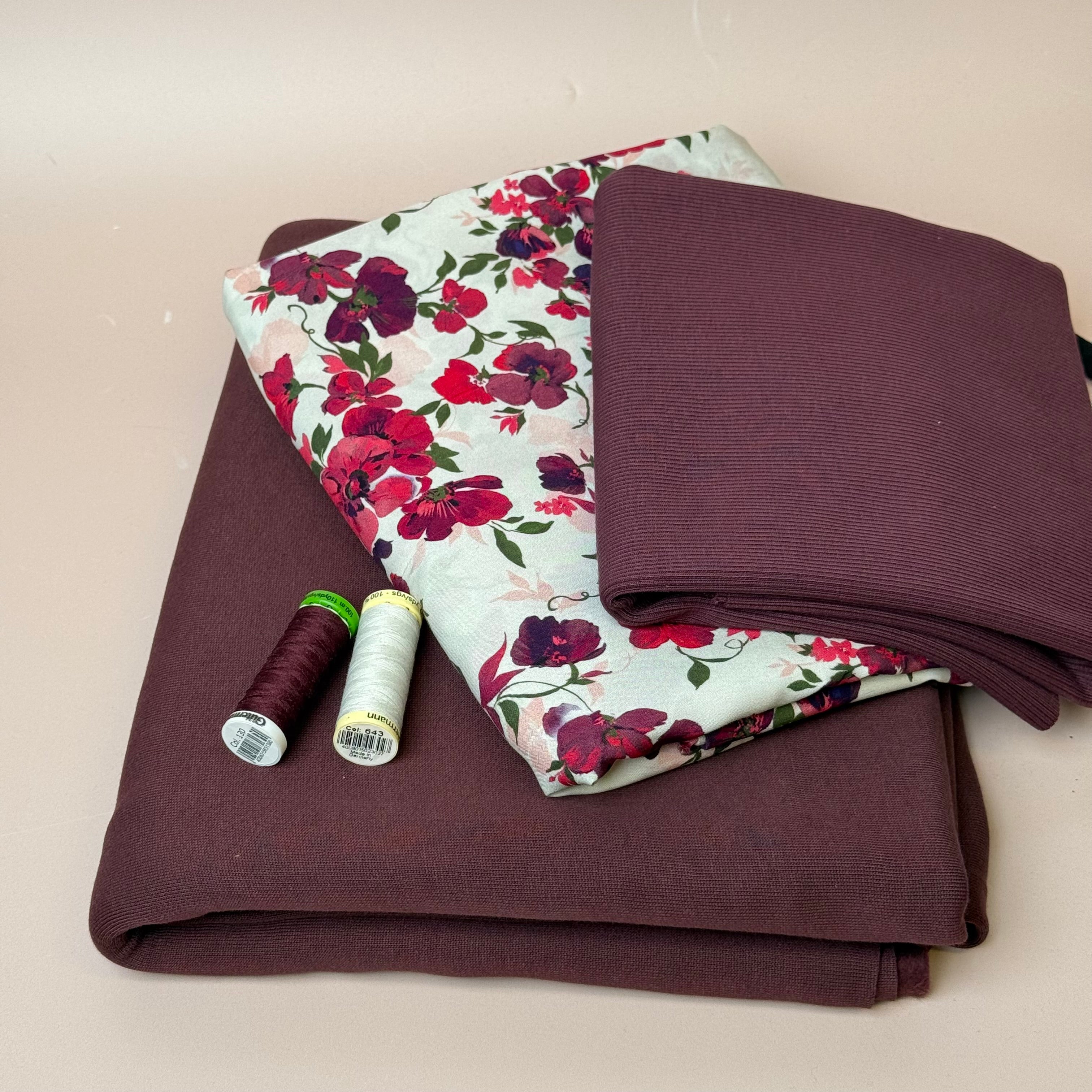 Make an Outfit Colour Bundle - Rosehip Viscose & Brushed Sweatshirt in Grape with Ribbing