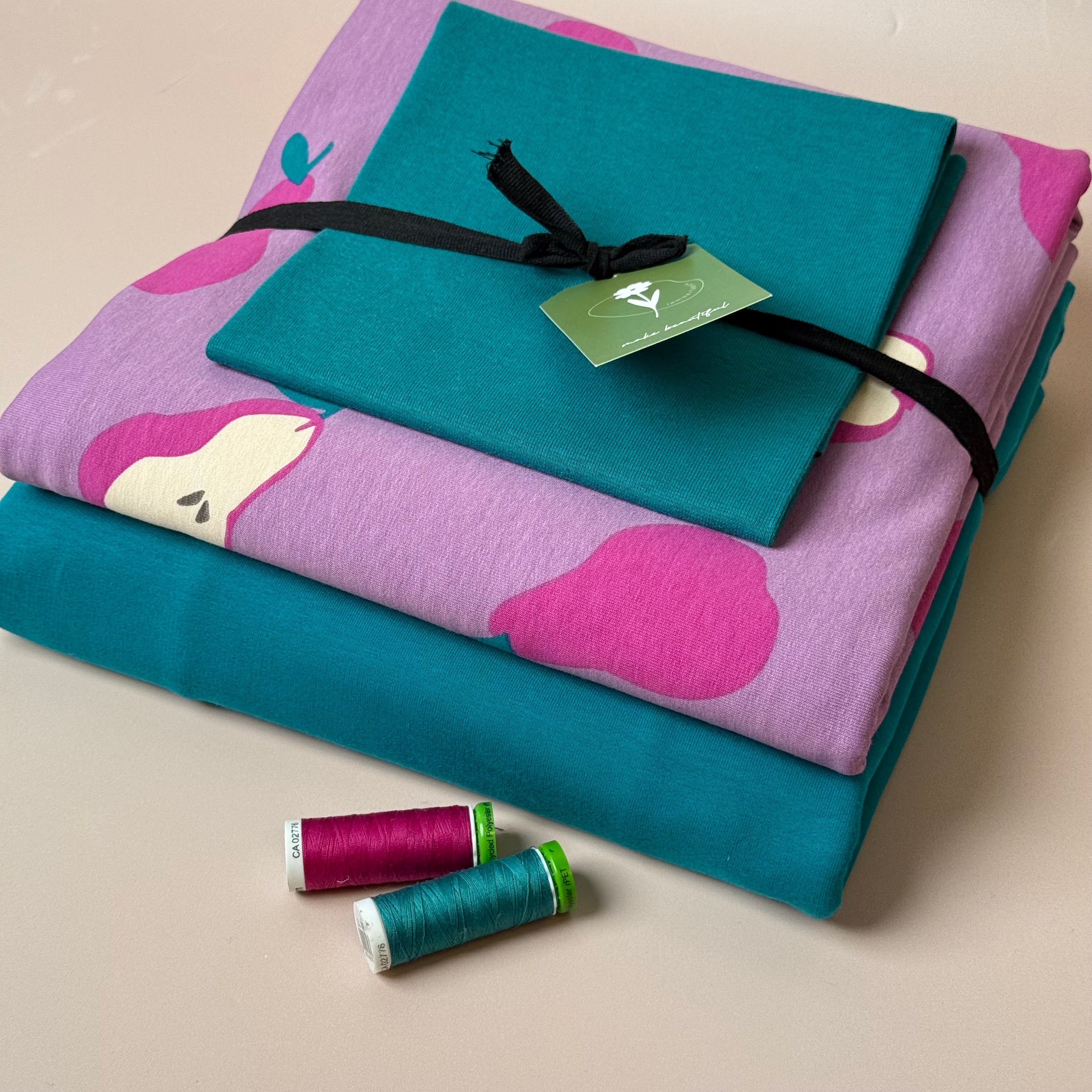 Make an Outfit Colour Bundle - Pink Pears & Plain Cotton Sweat-shirting with Ribbing