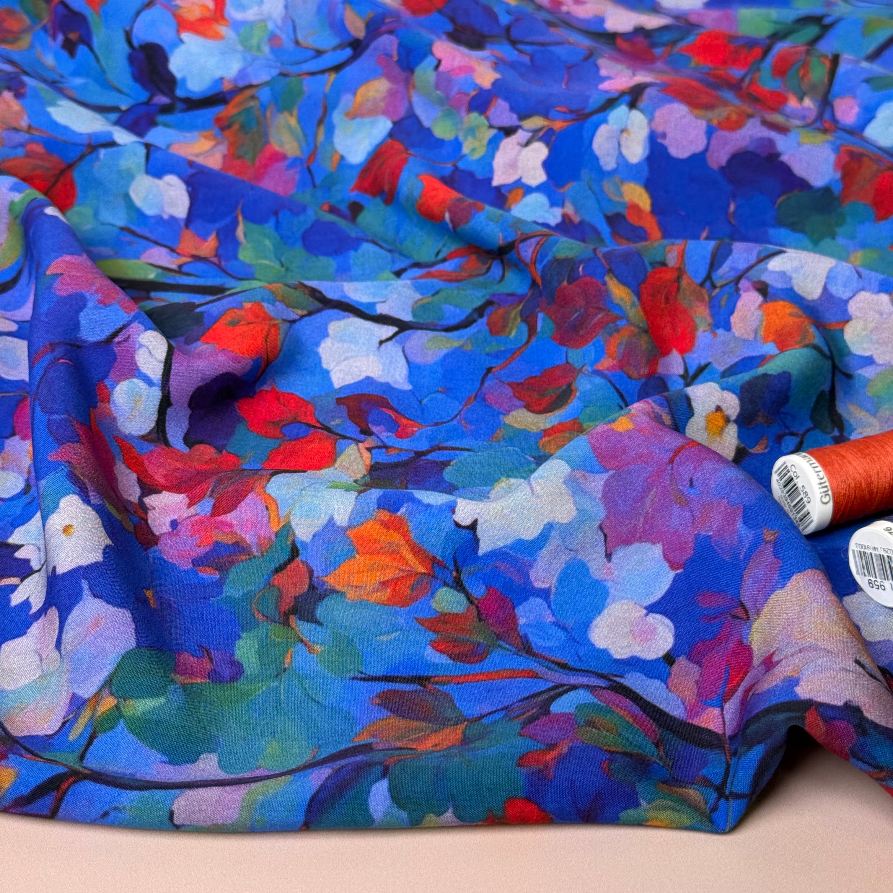 Trees in Watercolour Bloom Viscose Fabric