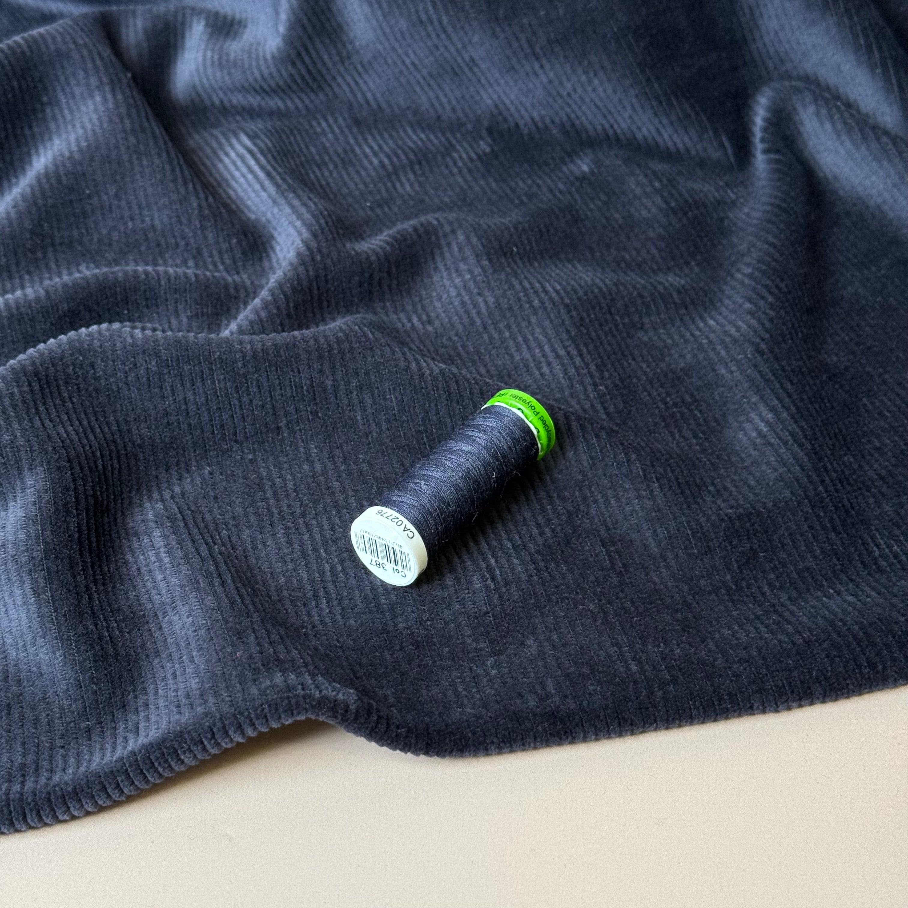 Ribbed Velvet Jersey in Dark Navy