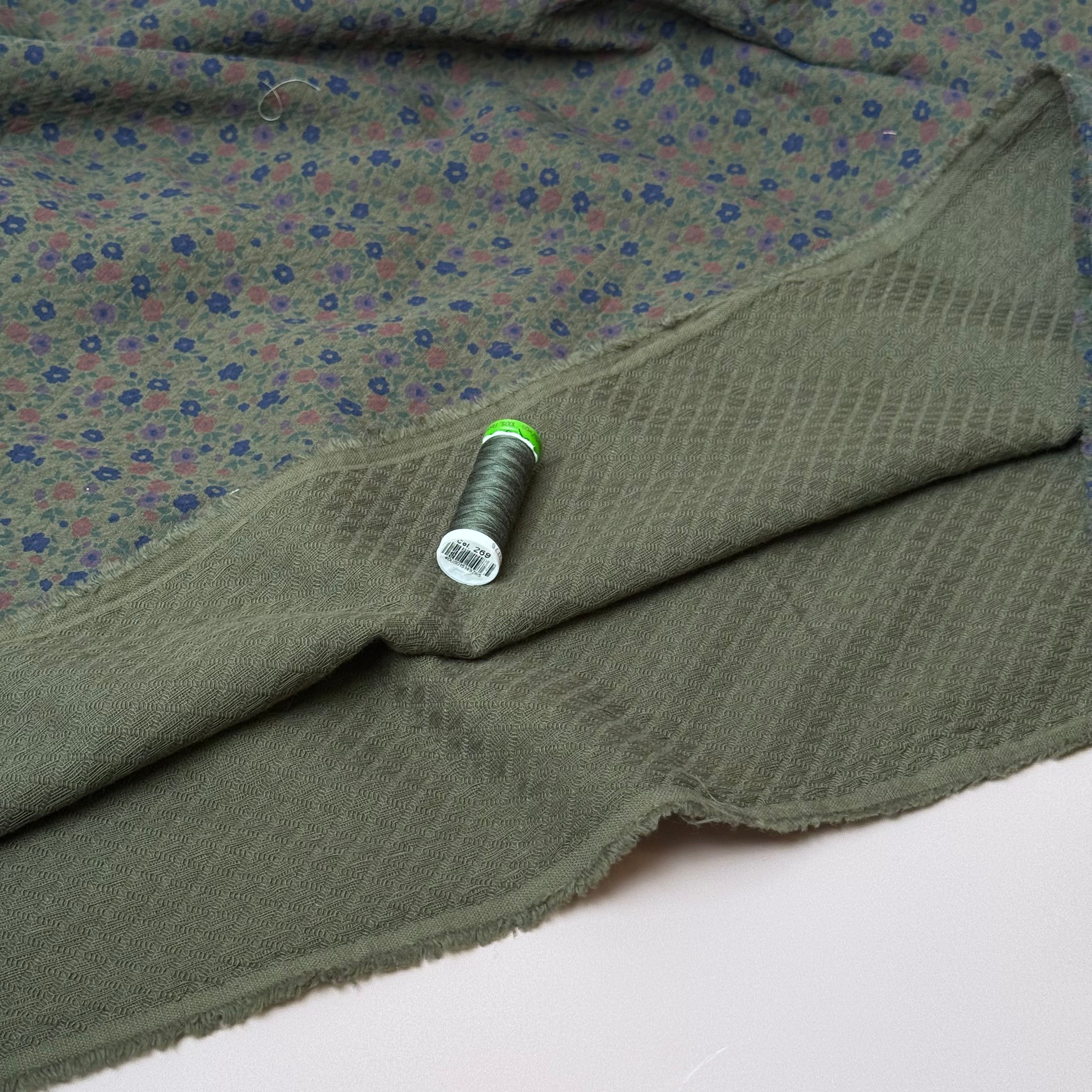 Ditsy Flowers Olive Green Cotton Diamond Jacquard Fabric