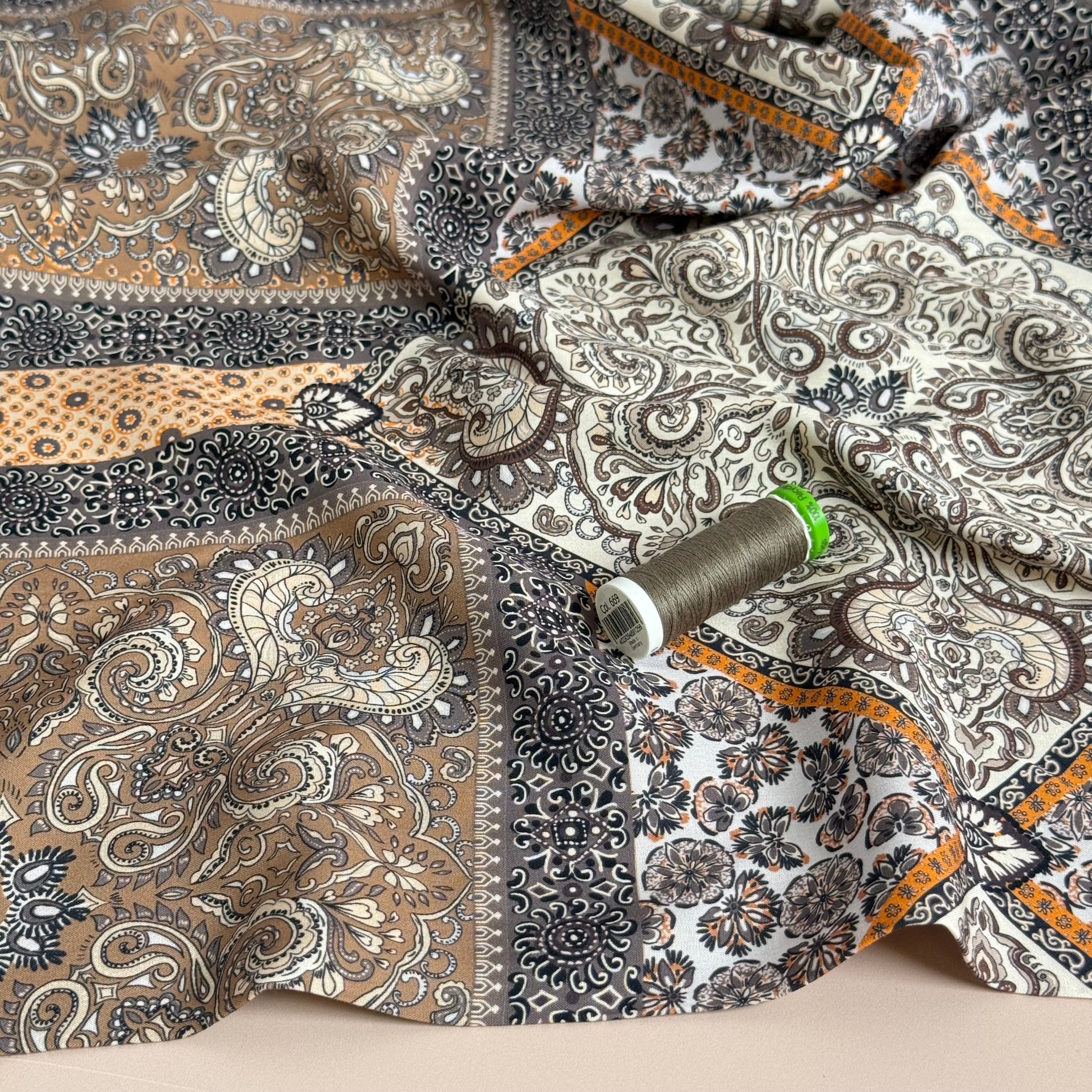 Neutral Mediterranean Tiles Viscose Poplin Fabric