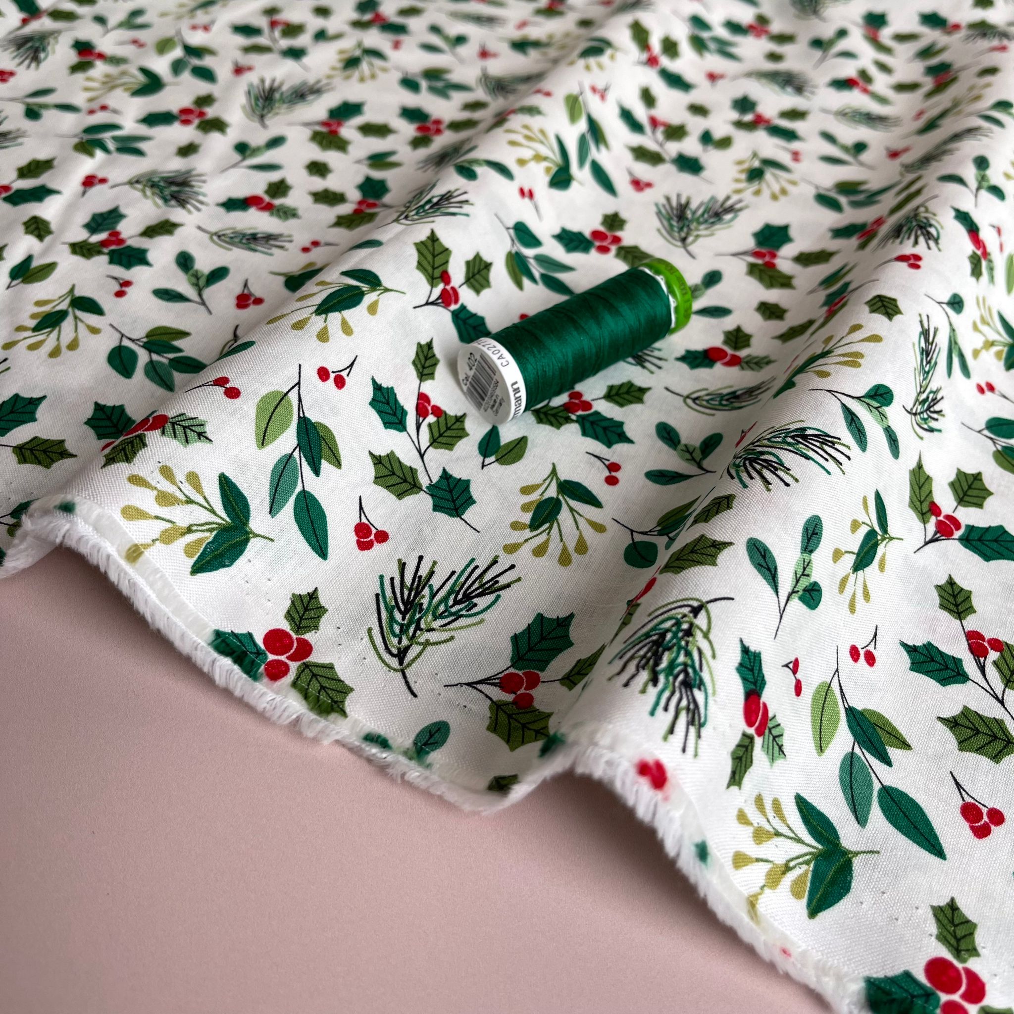 Christmas Holly Cotton Poplin Fabric