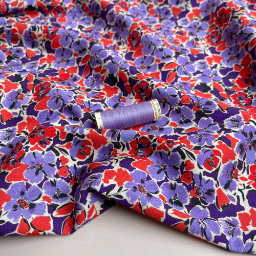 Rosella Primrose in Purple and Red Viscose Twill with Stretch