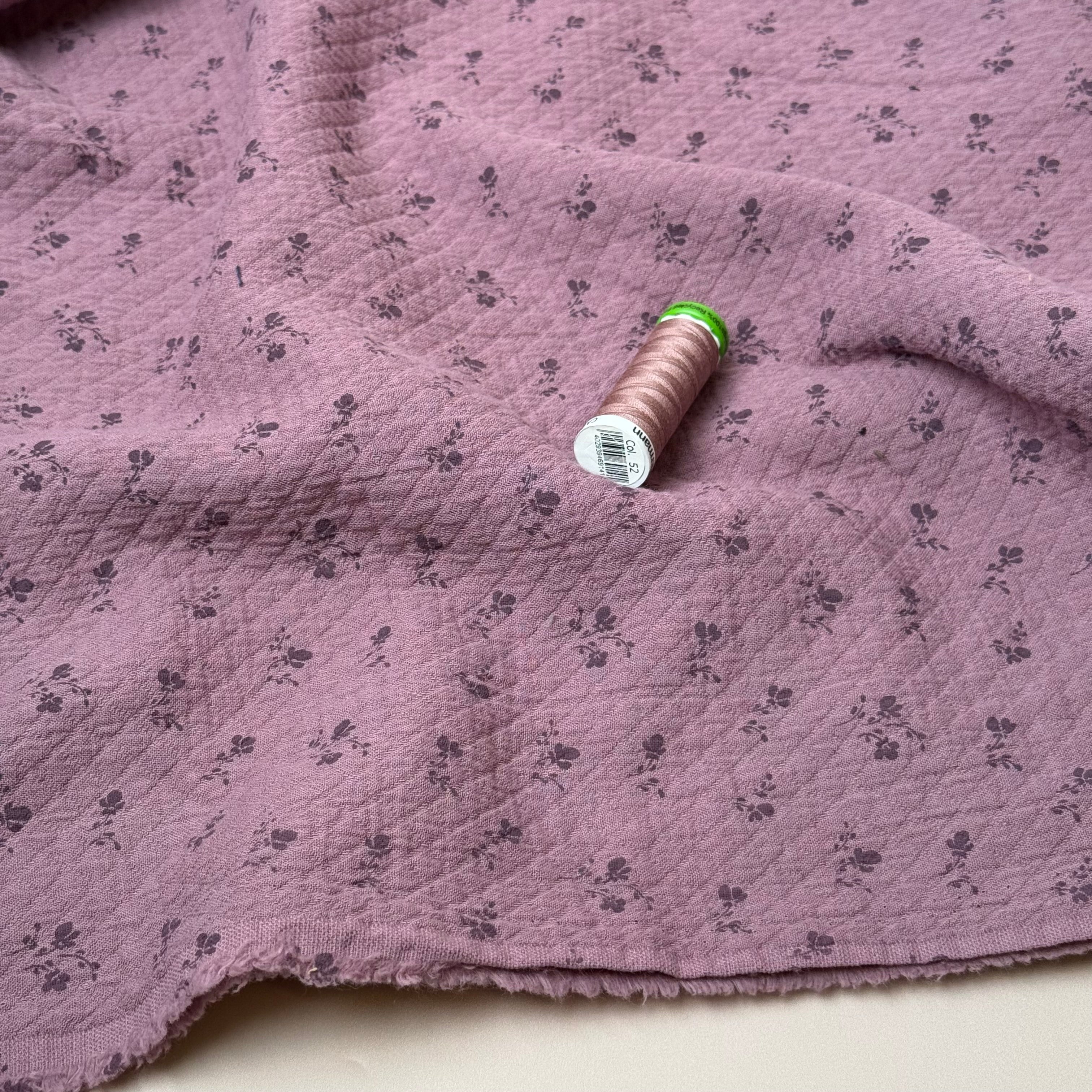 Ditsy Flowers Mauve Cotton Diamond Jacquard Fabric