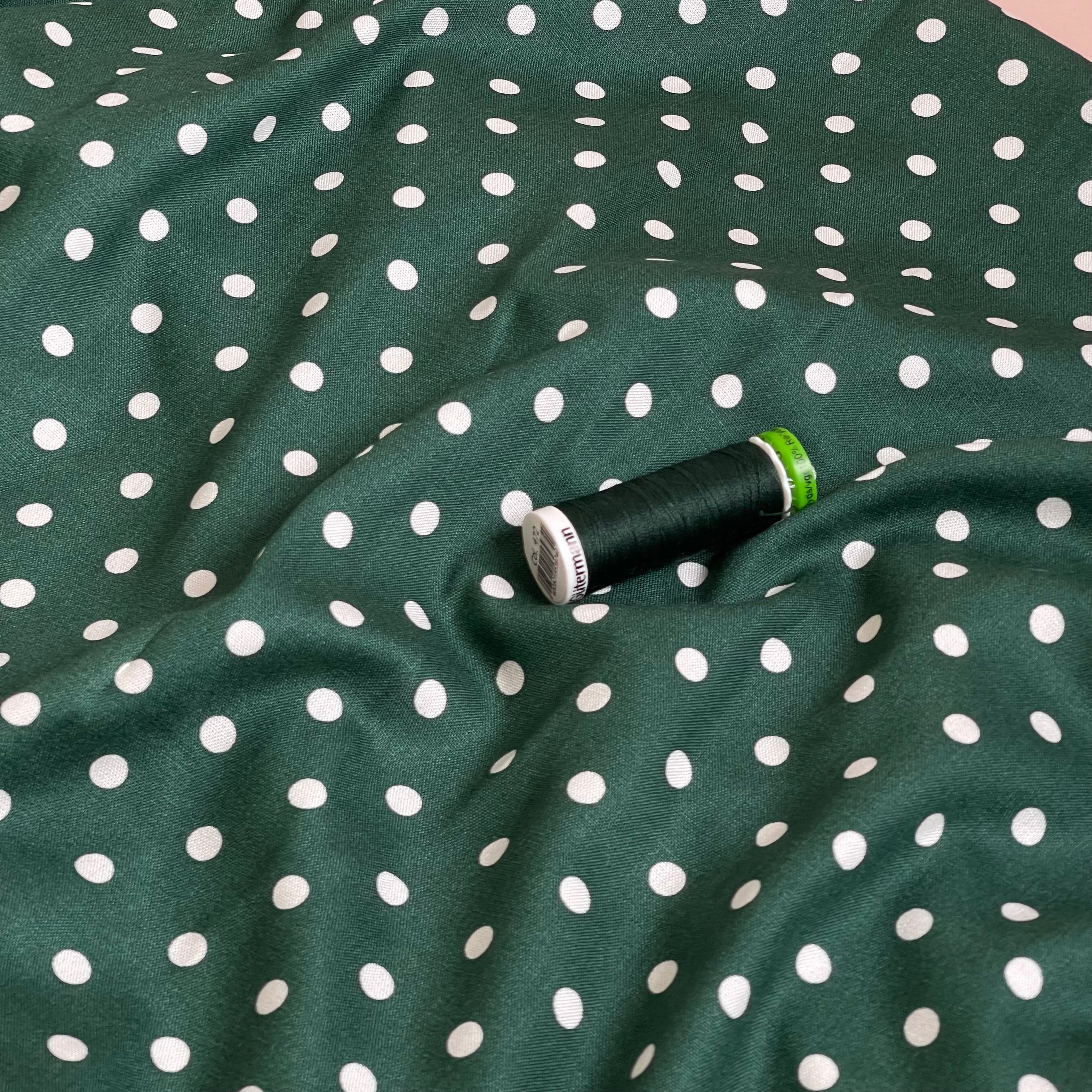 Ex-Designer Deadstock - Verdant Green Polka Dot Viscose Fabric