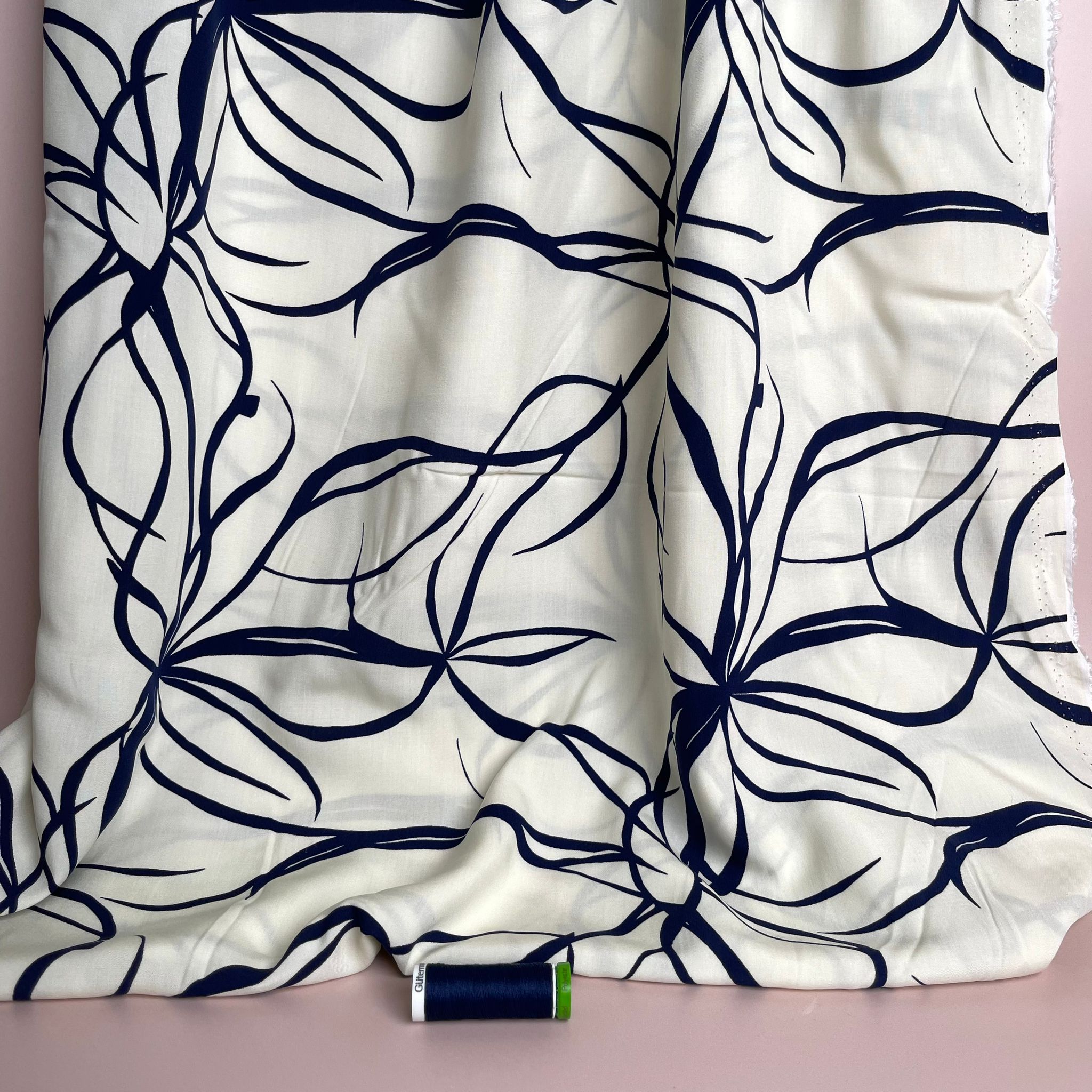 Natural Lines on Off-White Viscose Fabric