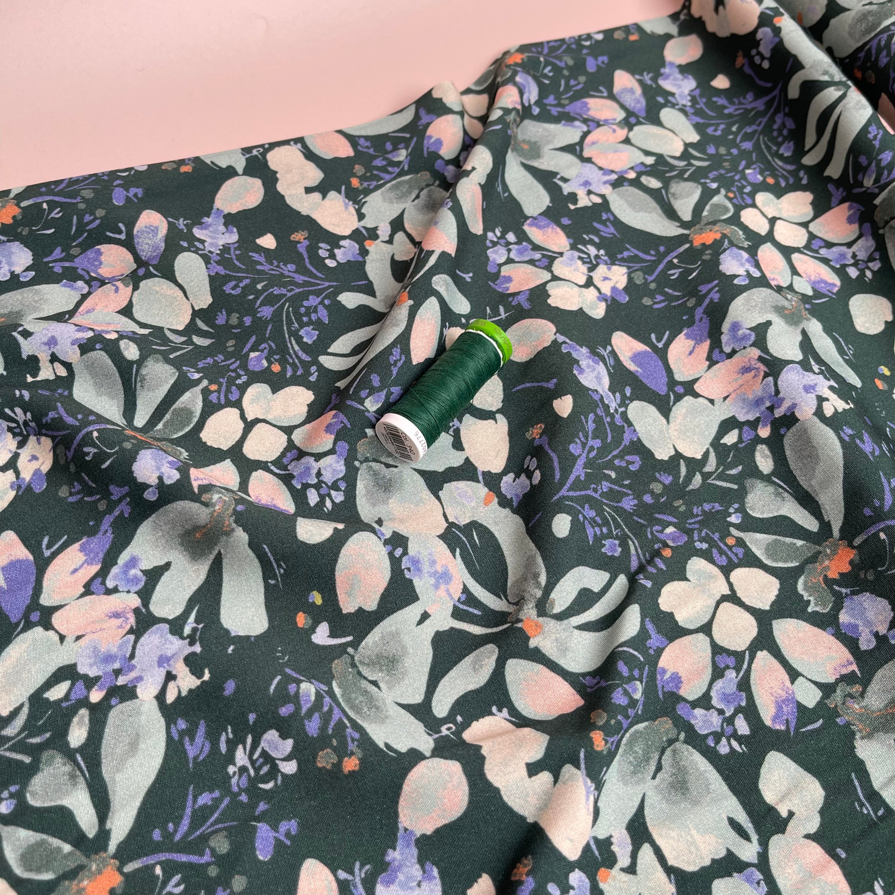 Soft Watercolour Blossoms Stretch Viscose Poplin Fabric