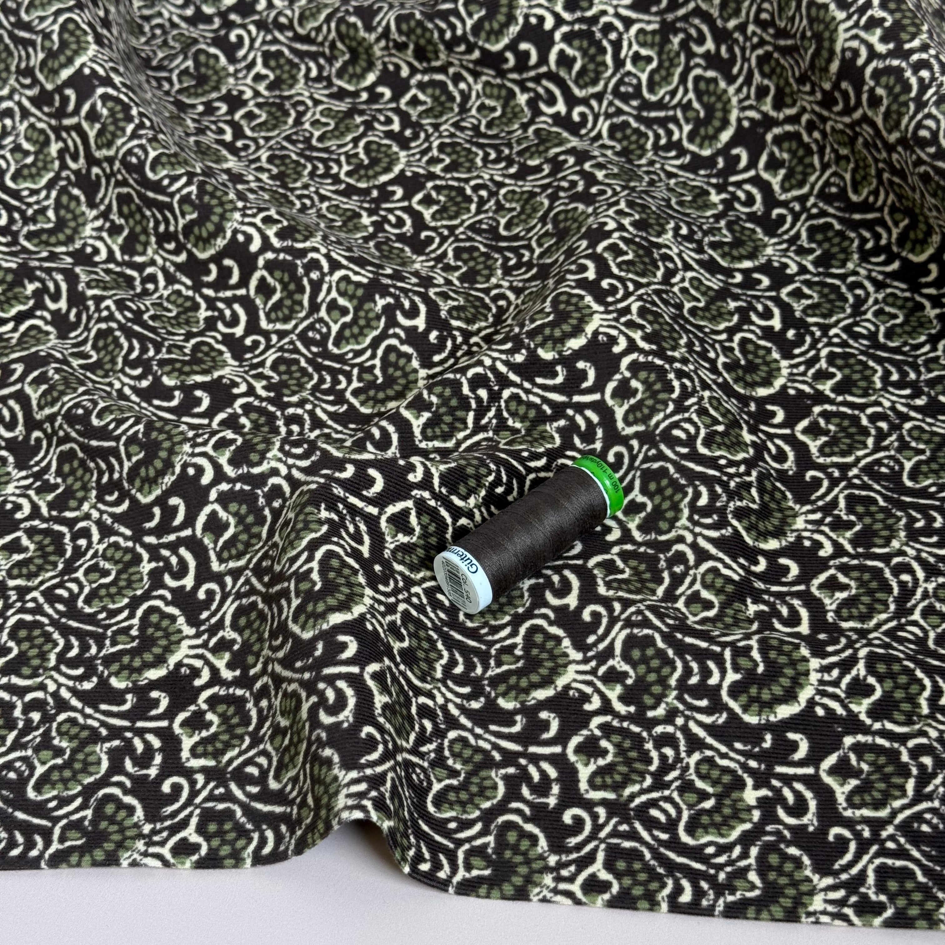Doodle Trees on Dark Brown Cotton Needlecord